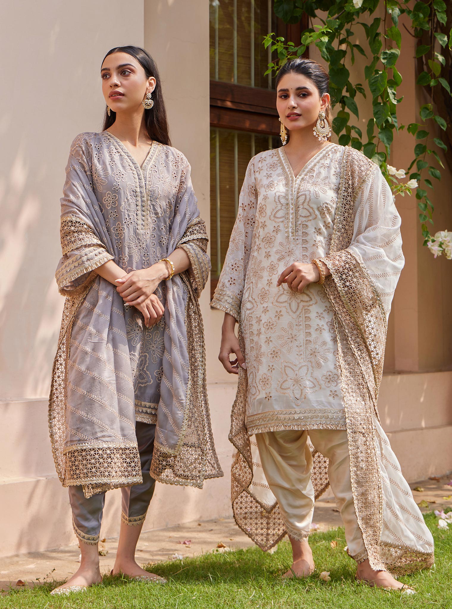 Ekani Organza Off White Kurta with Salwar Set