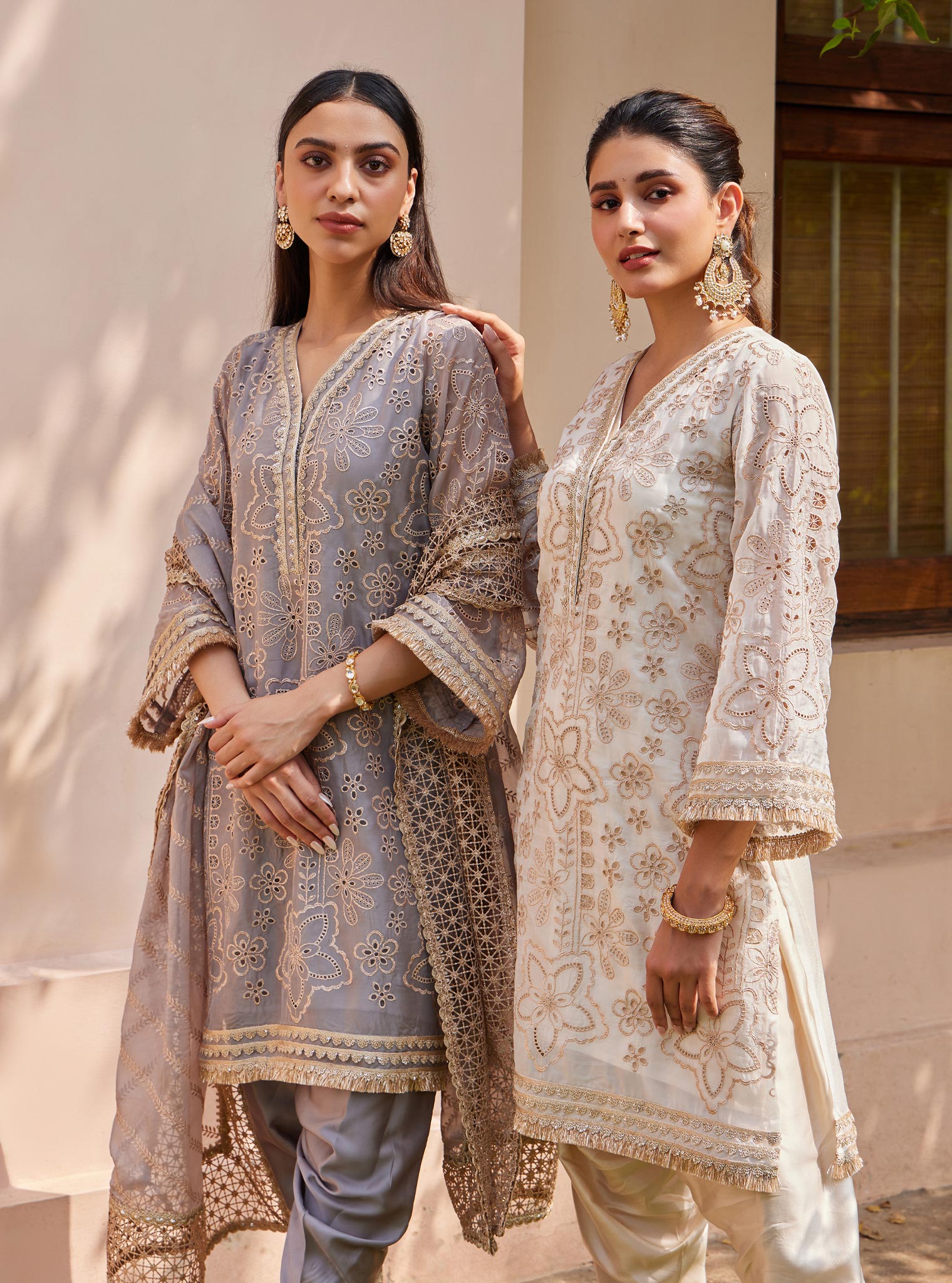 Ekani Organza Off White Kurta with Salwar Set
