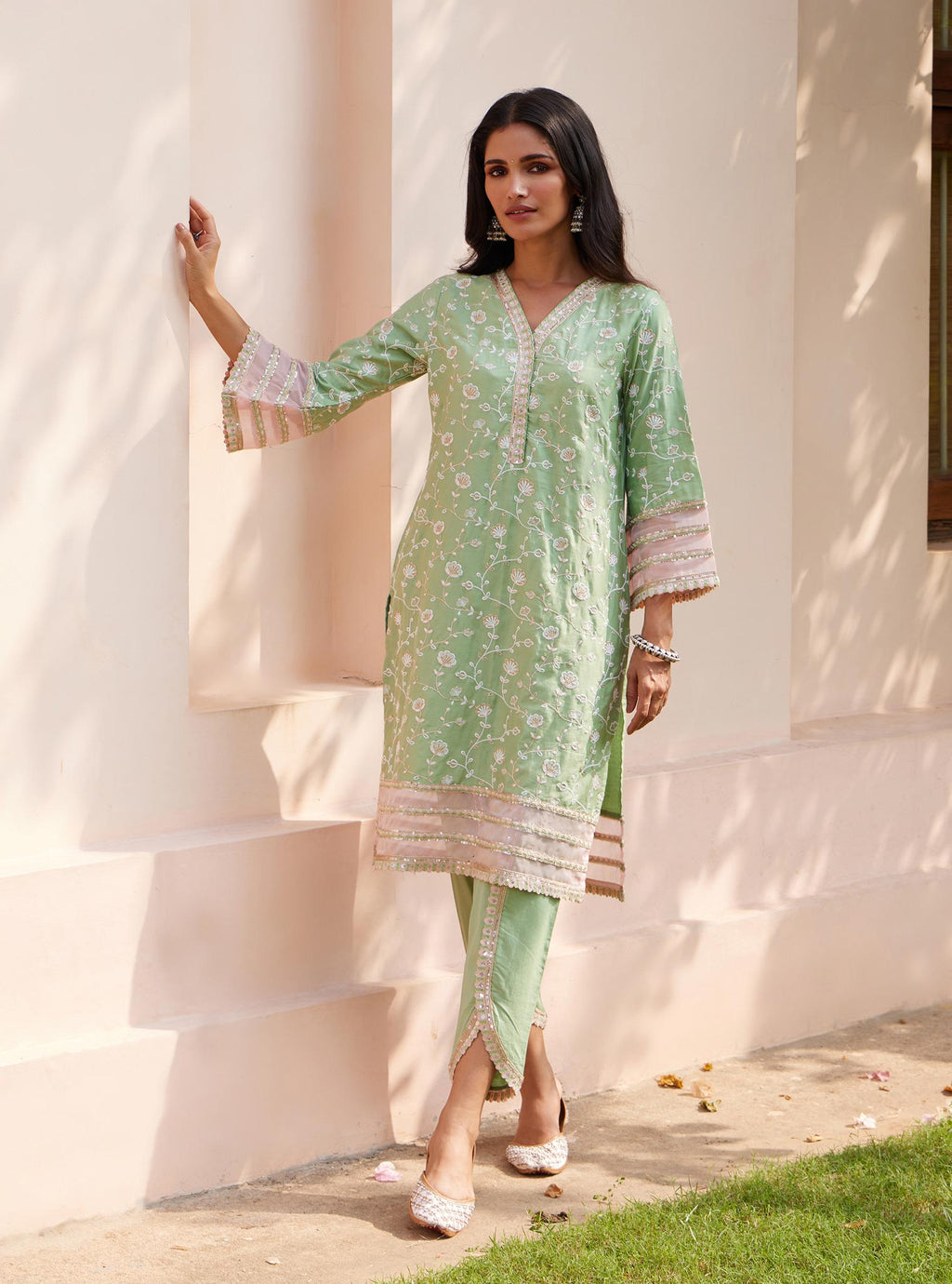 Calita Pima Satin Green Kurta Set