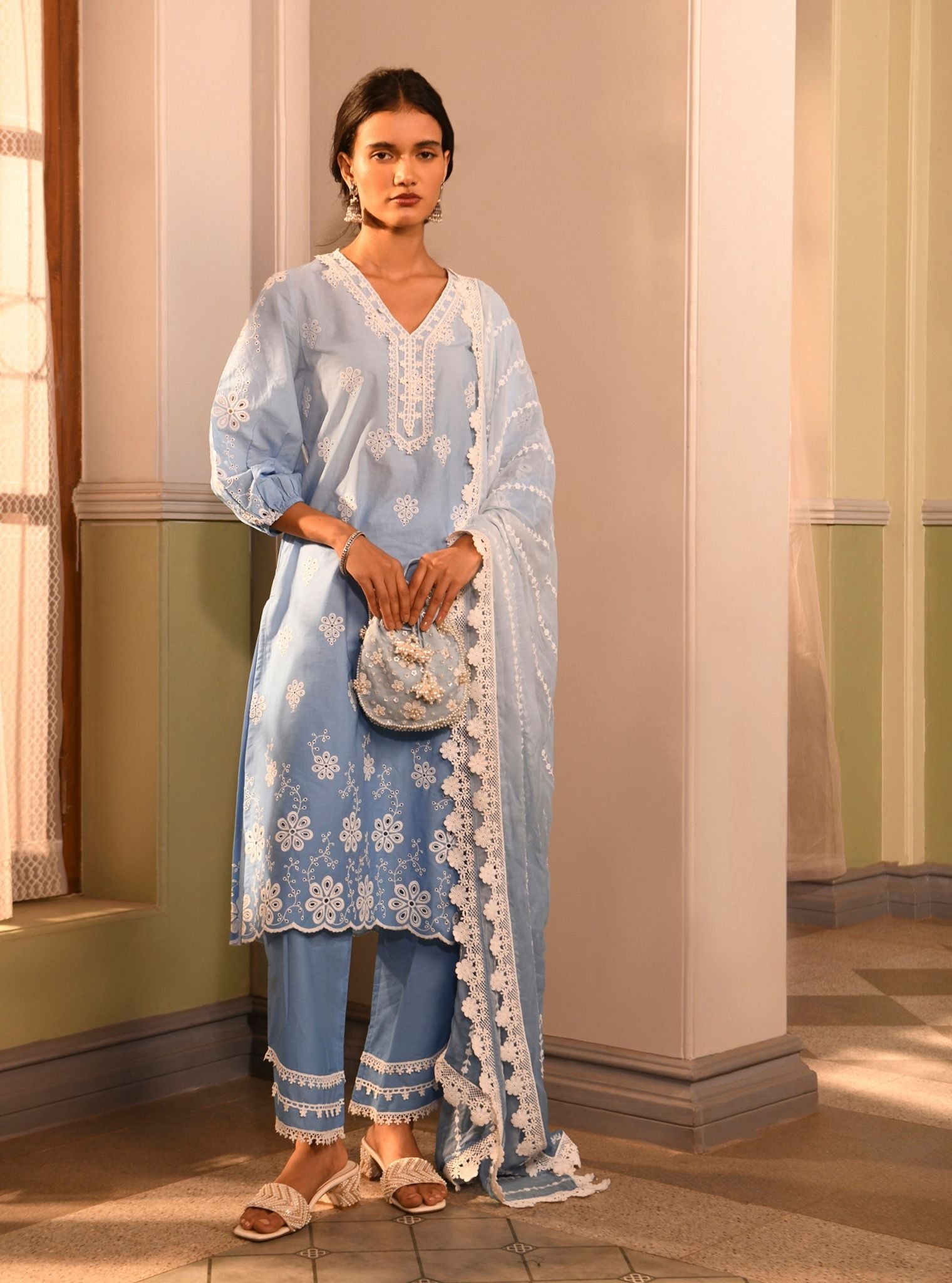 Malta Cotton Blue Kurta Set