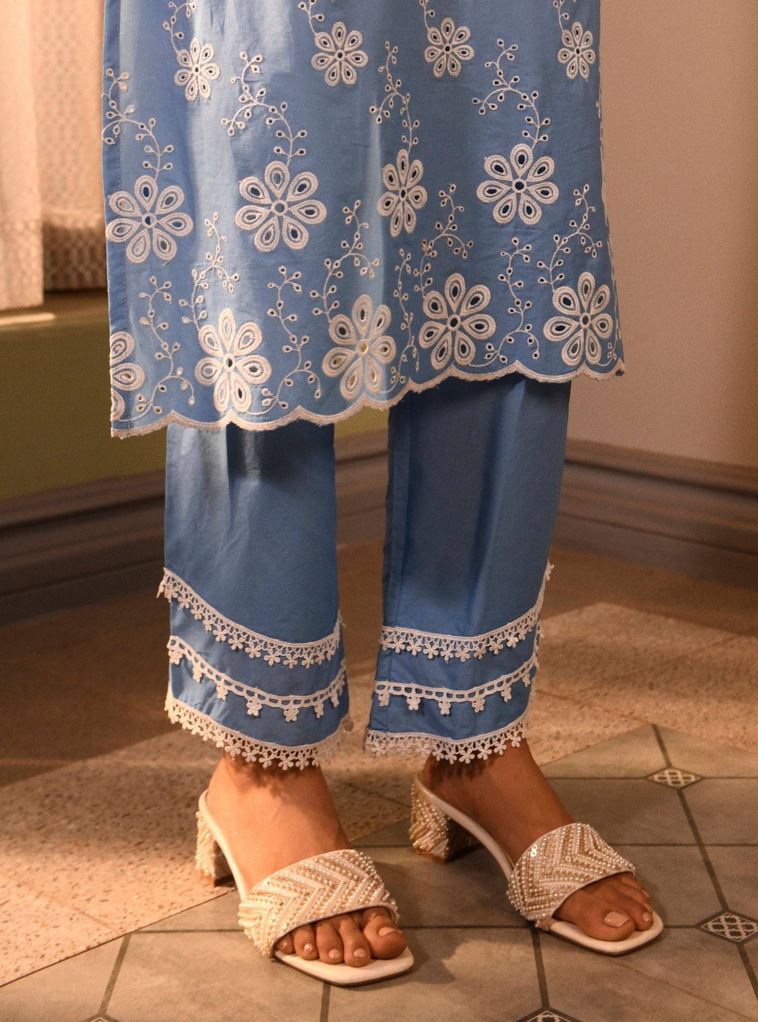 Malta Cotton Blue Kurta Set