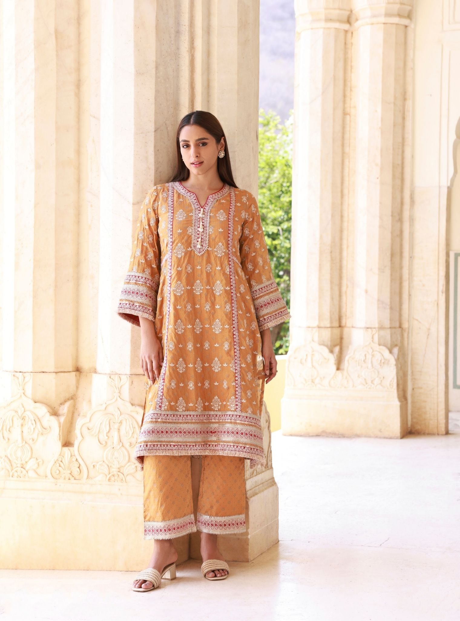Aryela Banarasi Mustard Kurta Set