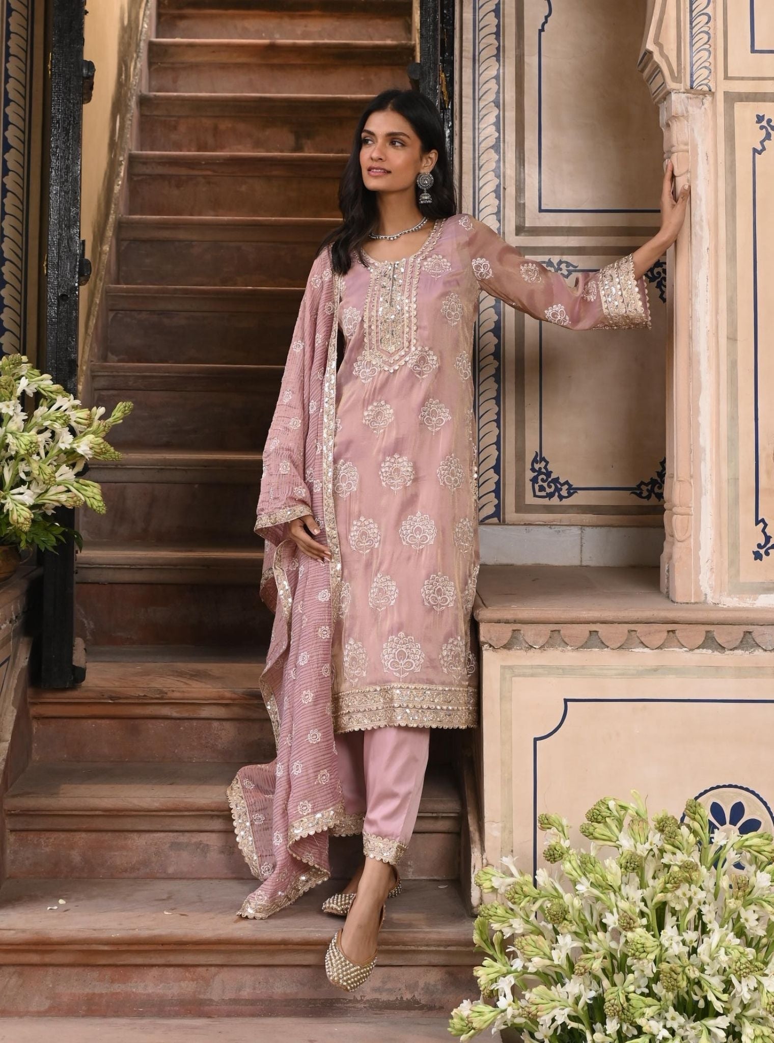 Kasuri Luxe Tissue Lilac Kurta Set