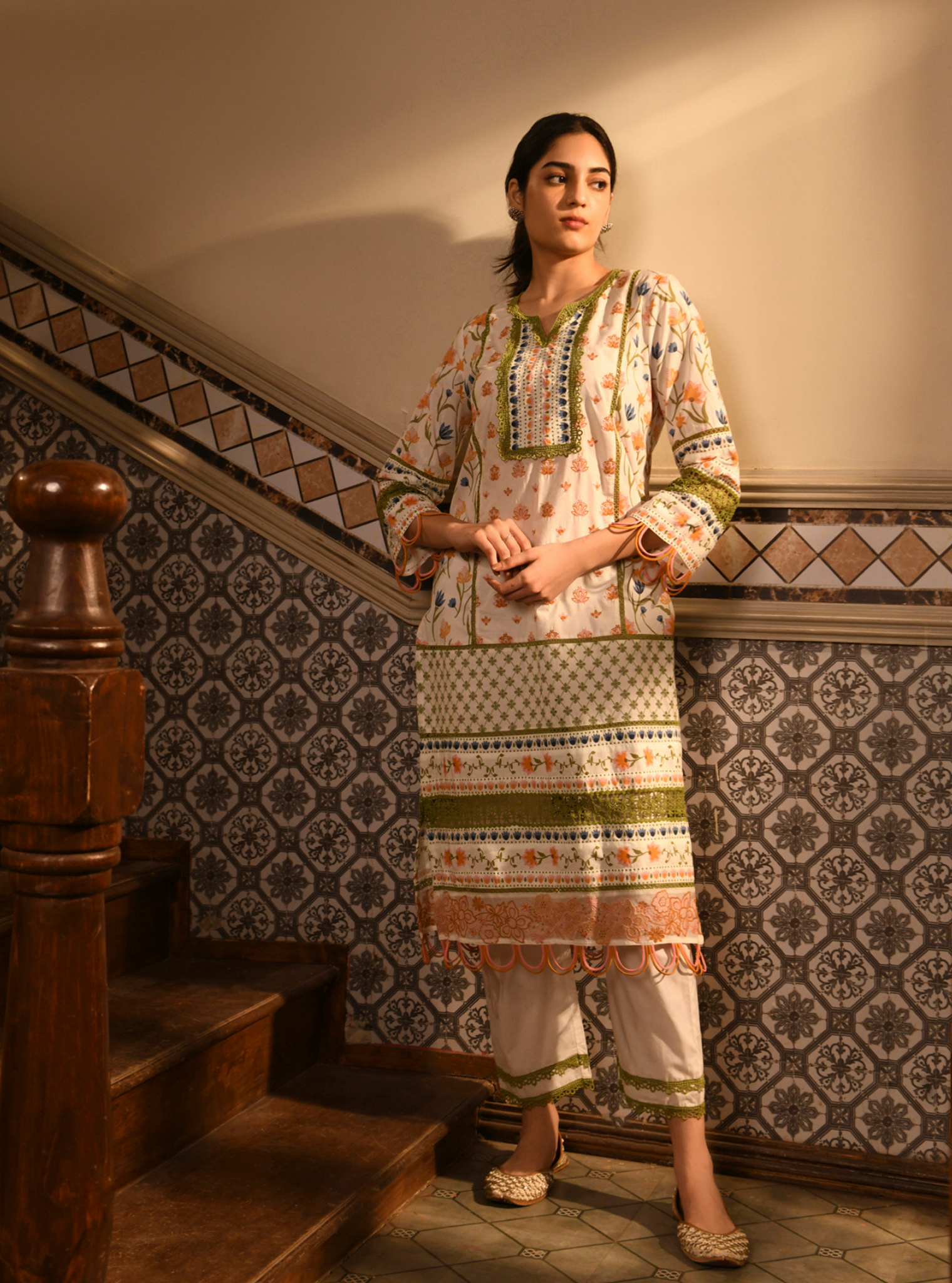Sanny Cotton Printed White Kurta Set