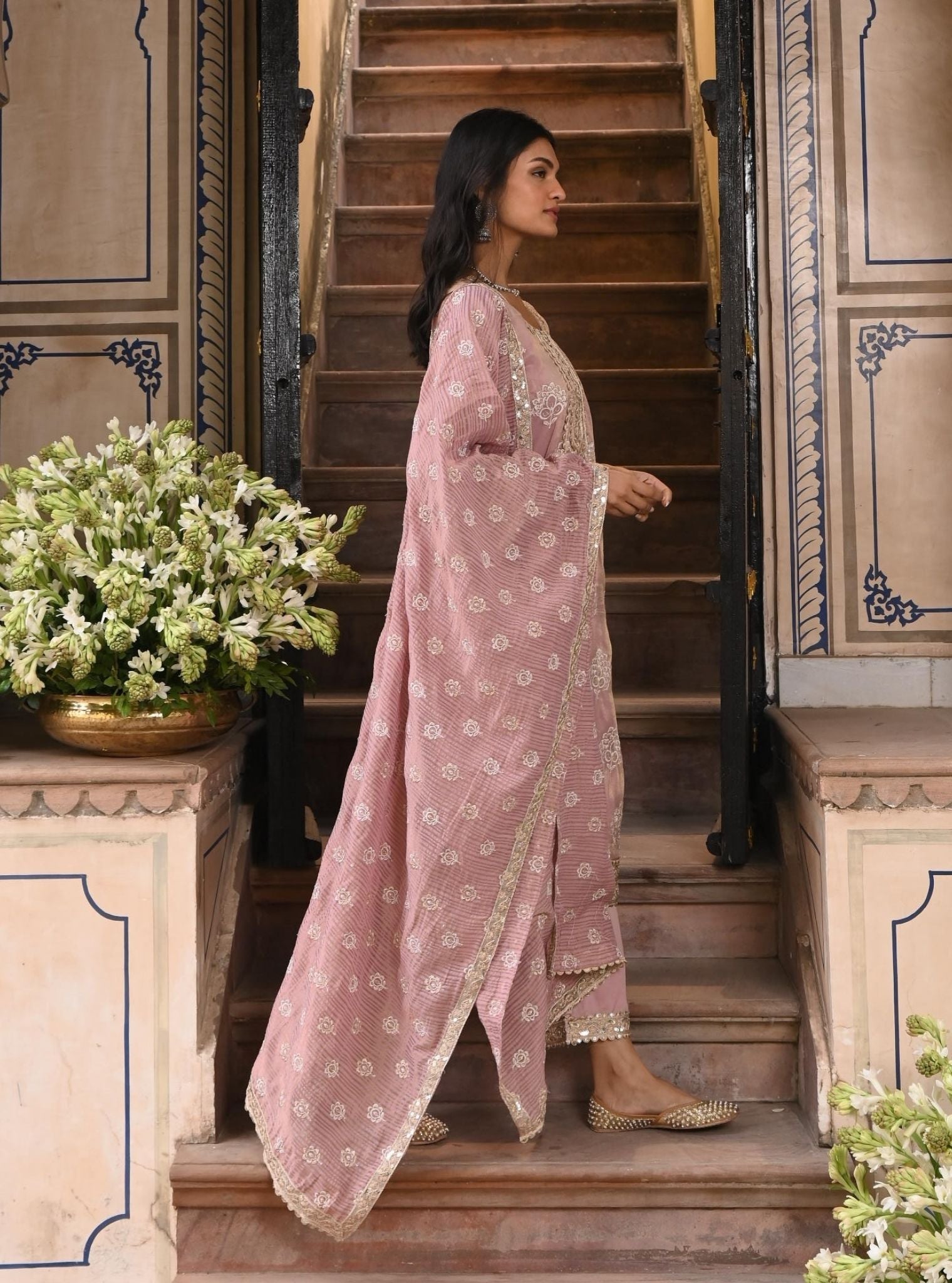 Kasuri Luxe Tissue Lilac Kurta Set