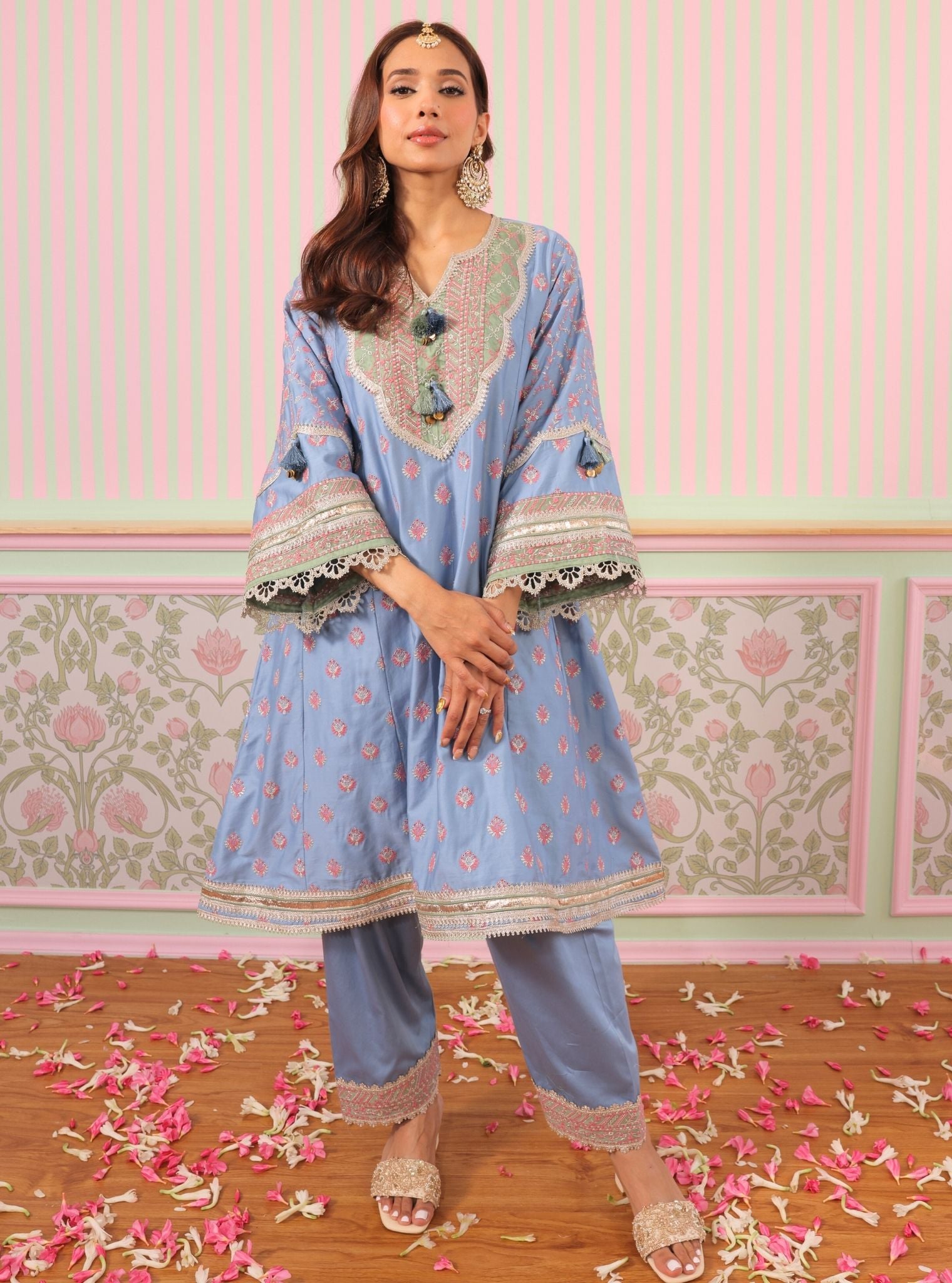 Bandhan Pima Satin Denim Kurta Set