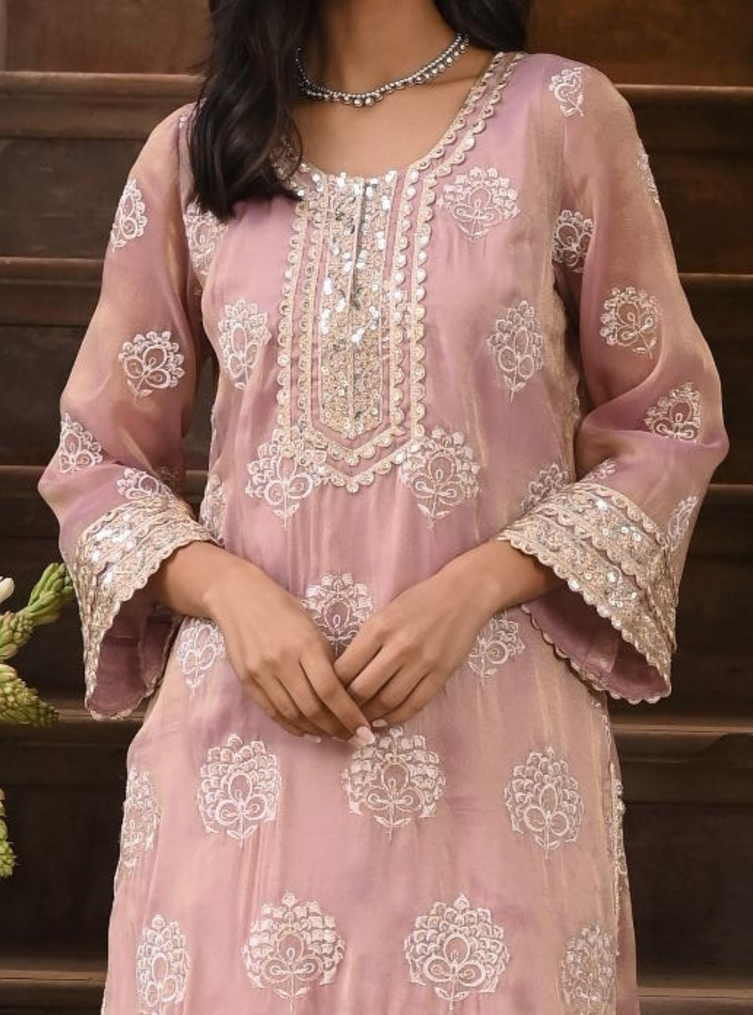 Kasuri Luxe Tissue Lilac Kurta Set