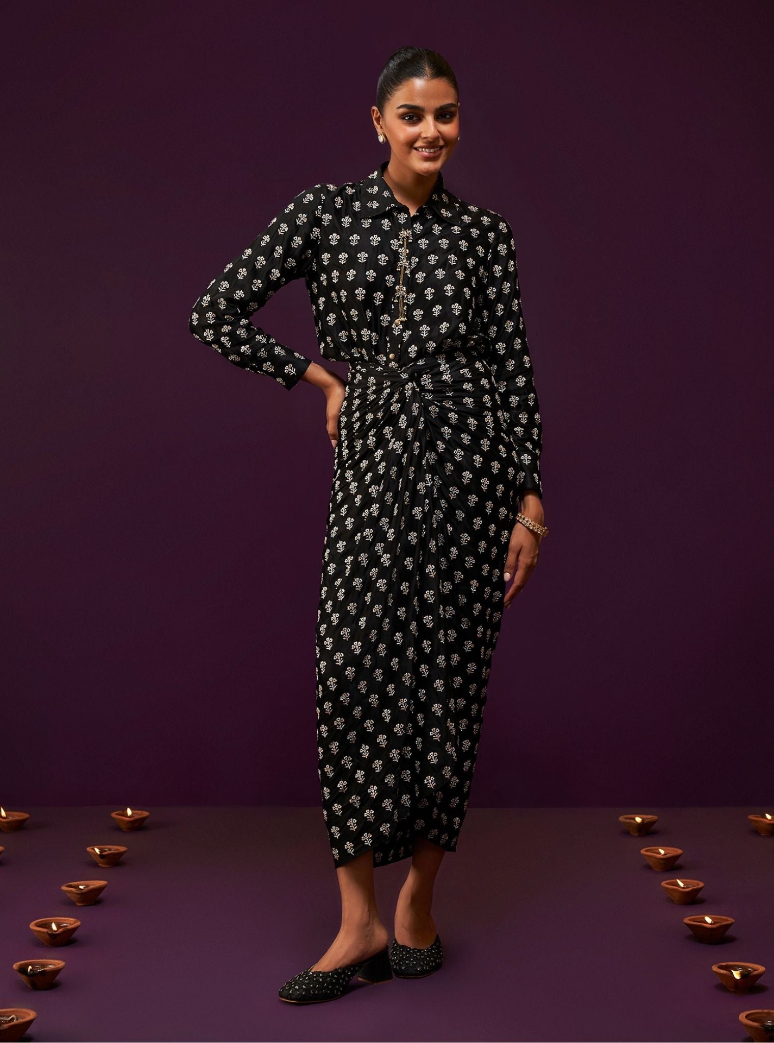 Florine Cupro Satin Black Co-ord Set