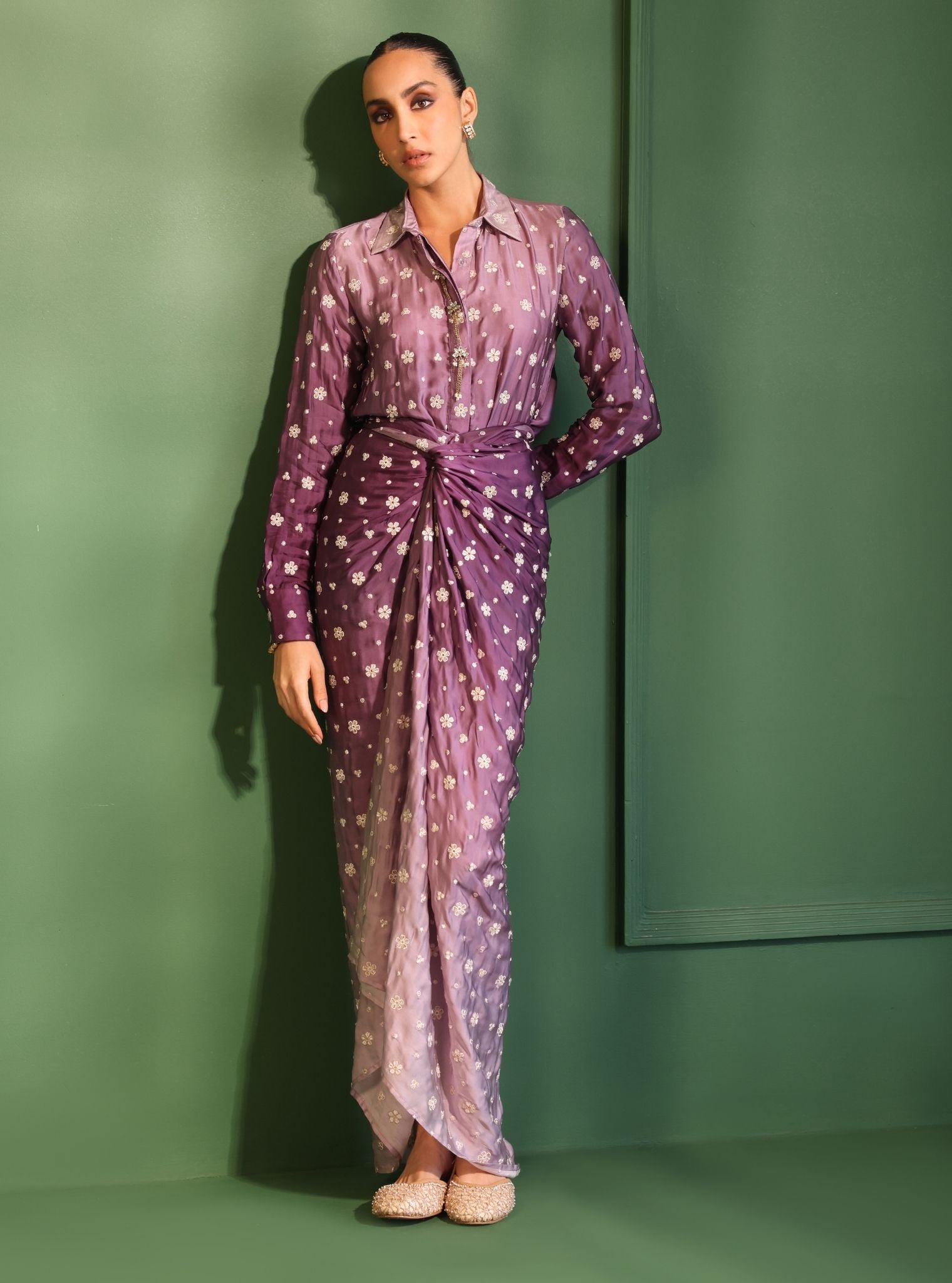 Husna Cupro Satin Ombre Purple With Husna Skirt