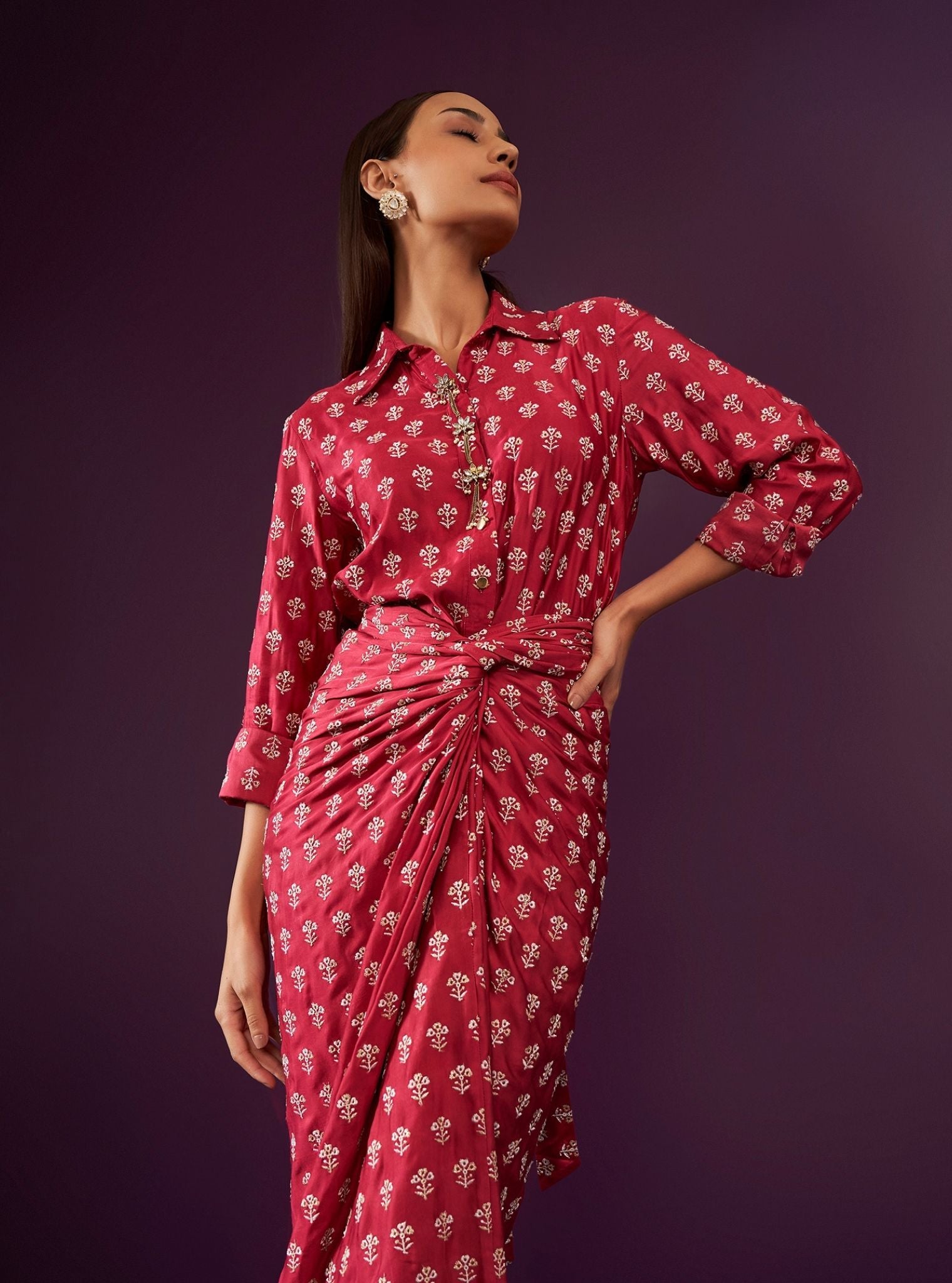 Florine Cupro Satin Fuschia Co-ord Set