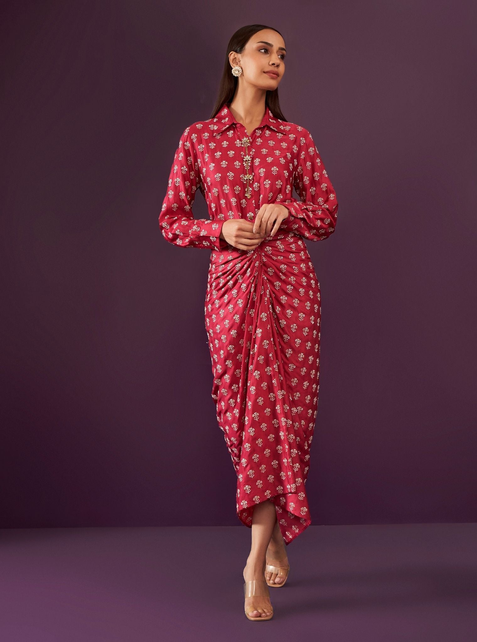 Florine Cupro Satin Fuschia Co-ord Set