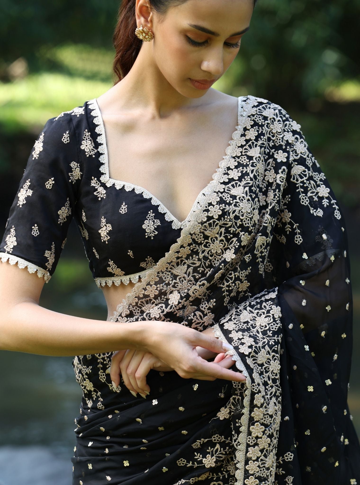 Leela Organza Black Saree