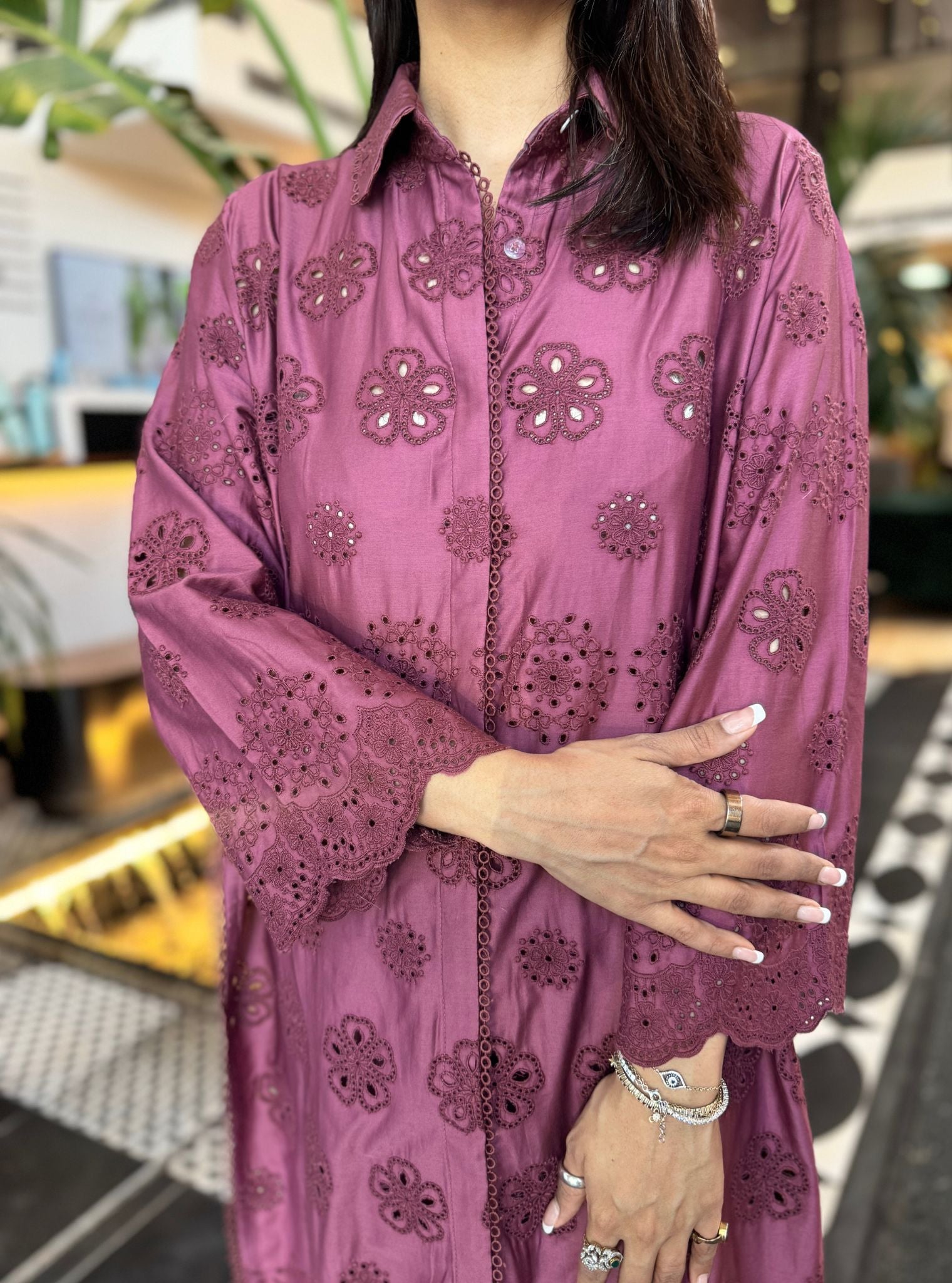 Harriet Pima Satin Grape Kurta Set