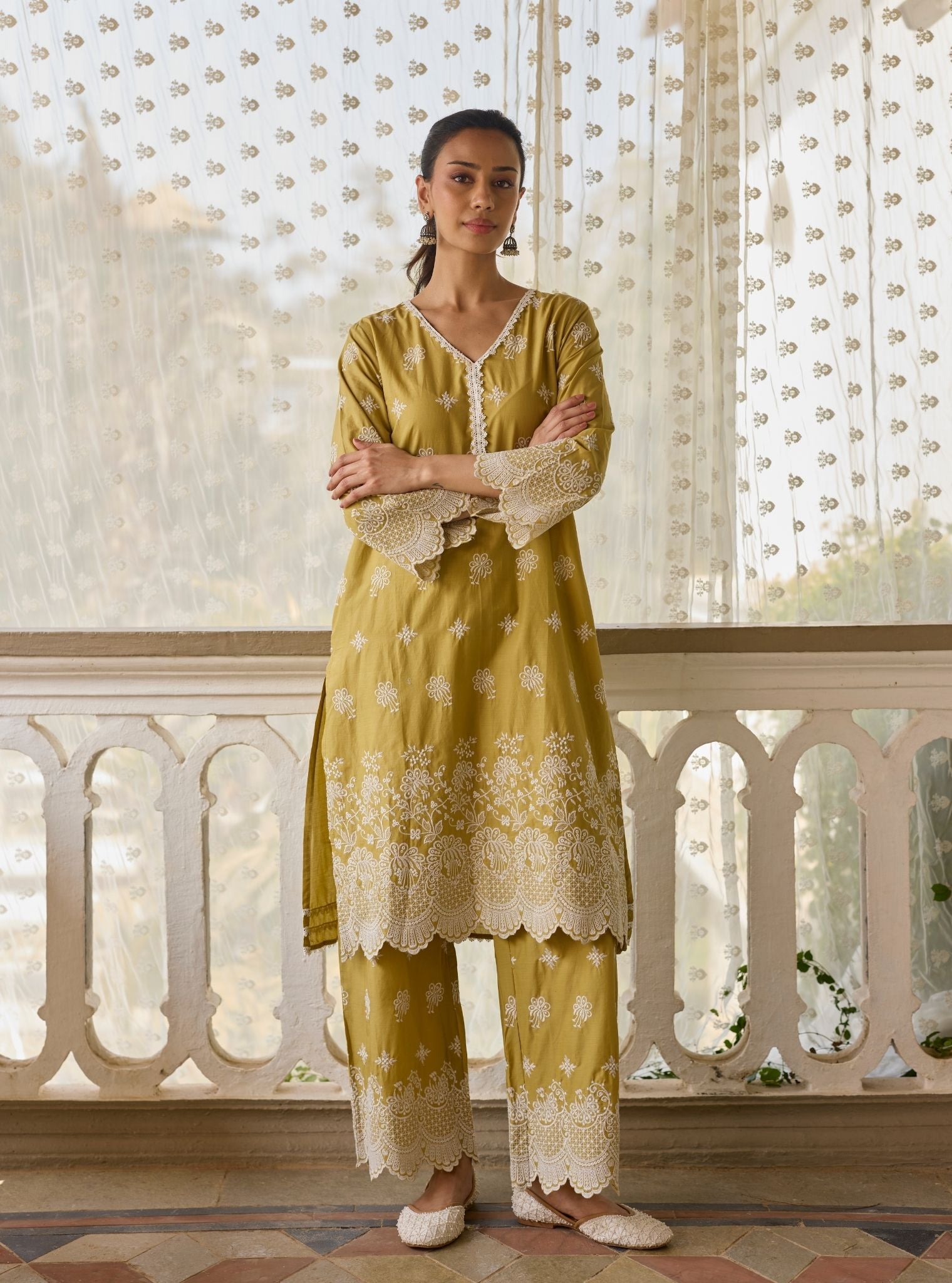 Nihri Supima Cotton Olive Green Kurta Set