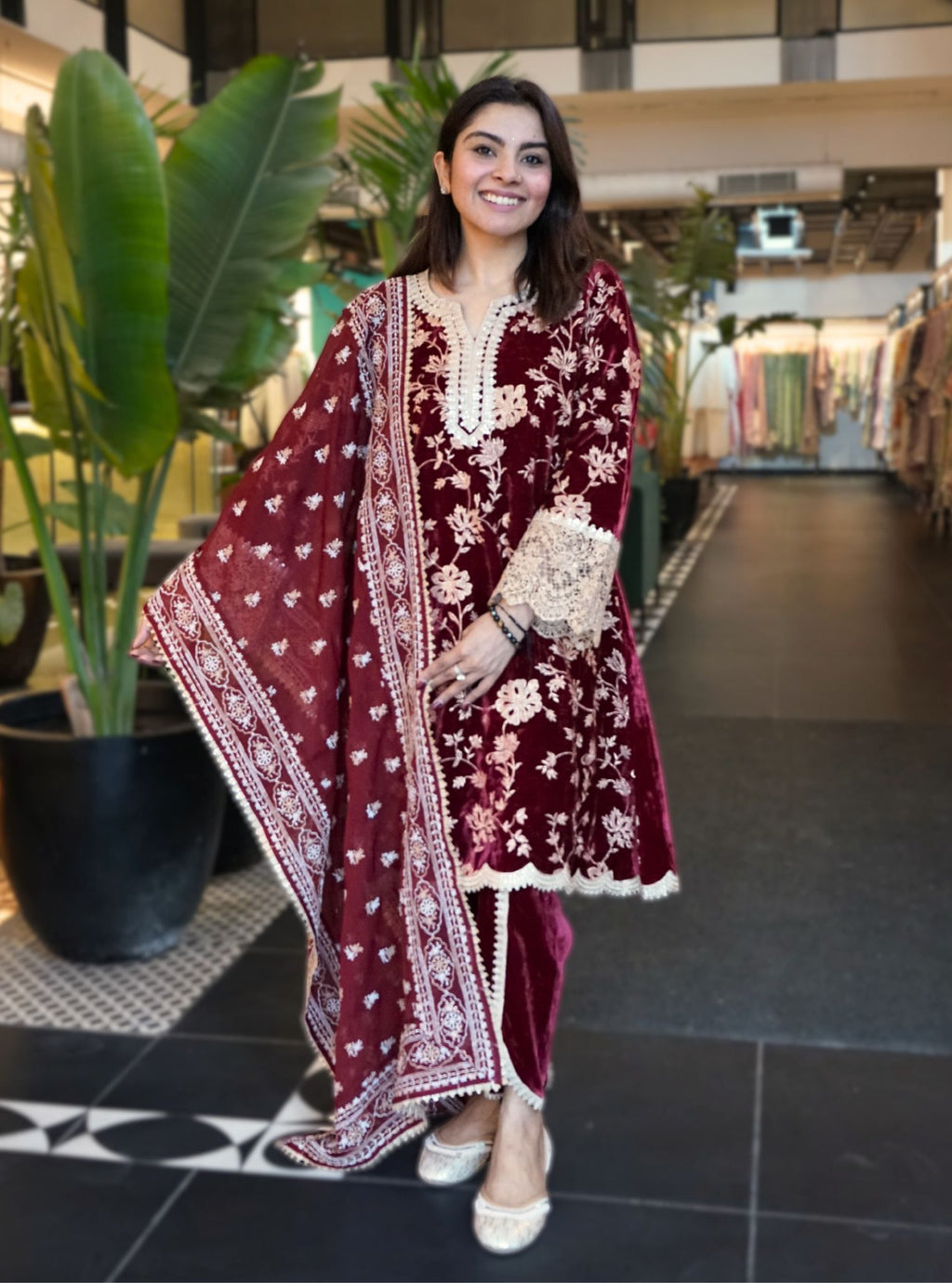 Eliza Velvet Wine Kurta Set
