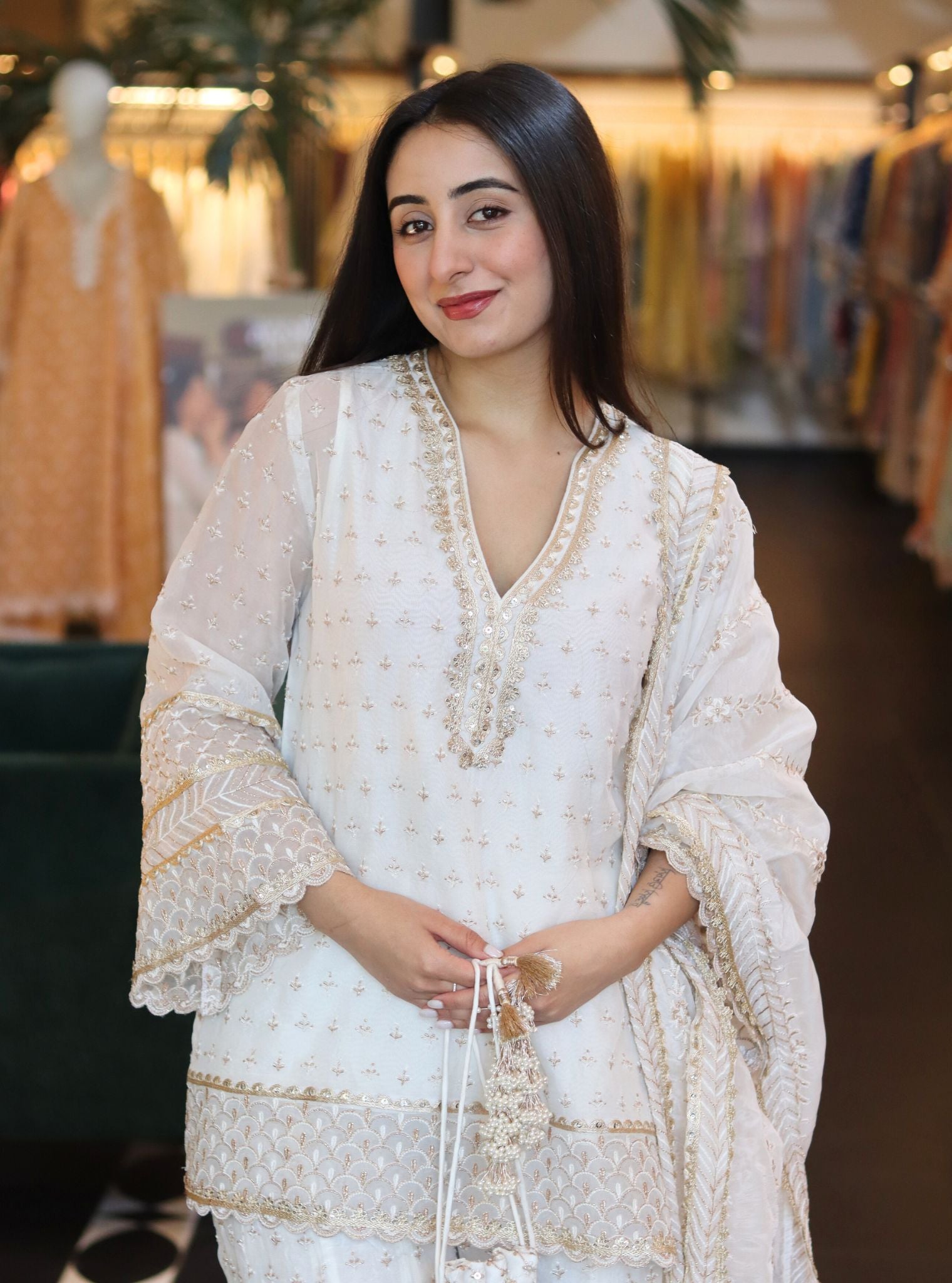 Sangli Organza Off White Kurta with Sharara Set