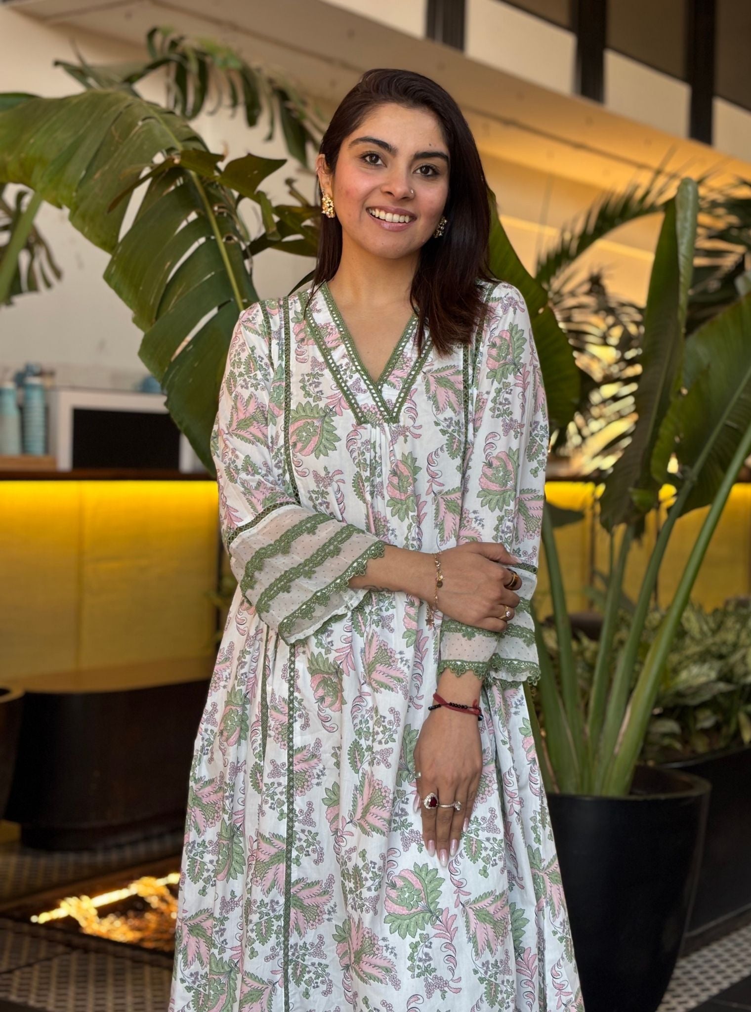 Bellamy Cotton Printed Green Kurta Set
