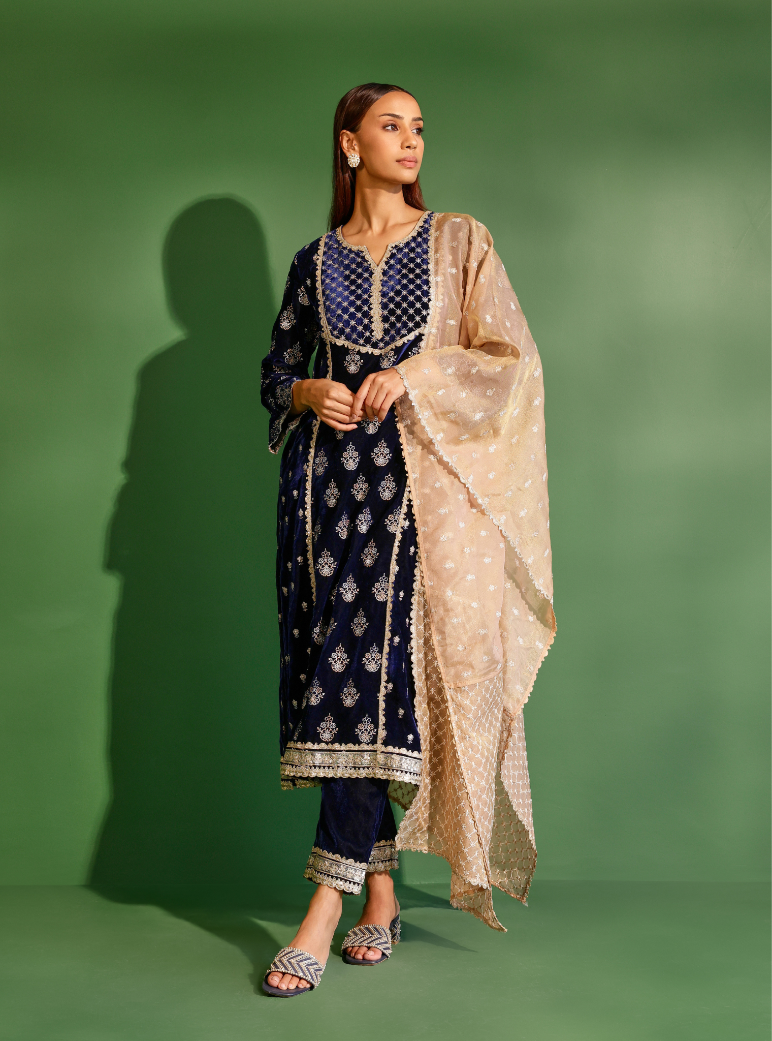 Ghazal Velvet Navy Kurta Set