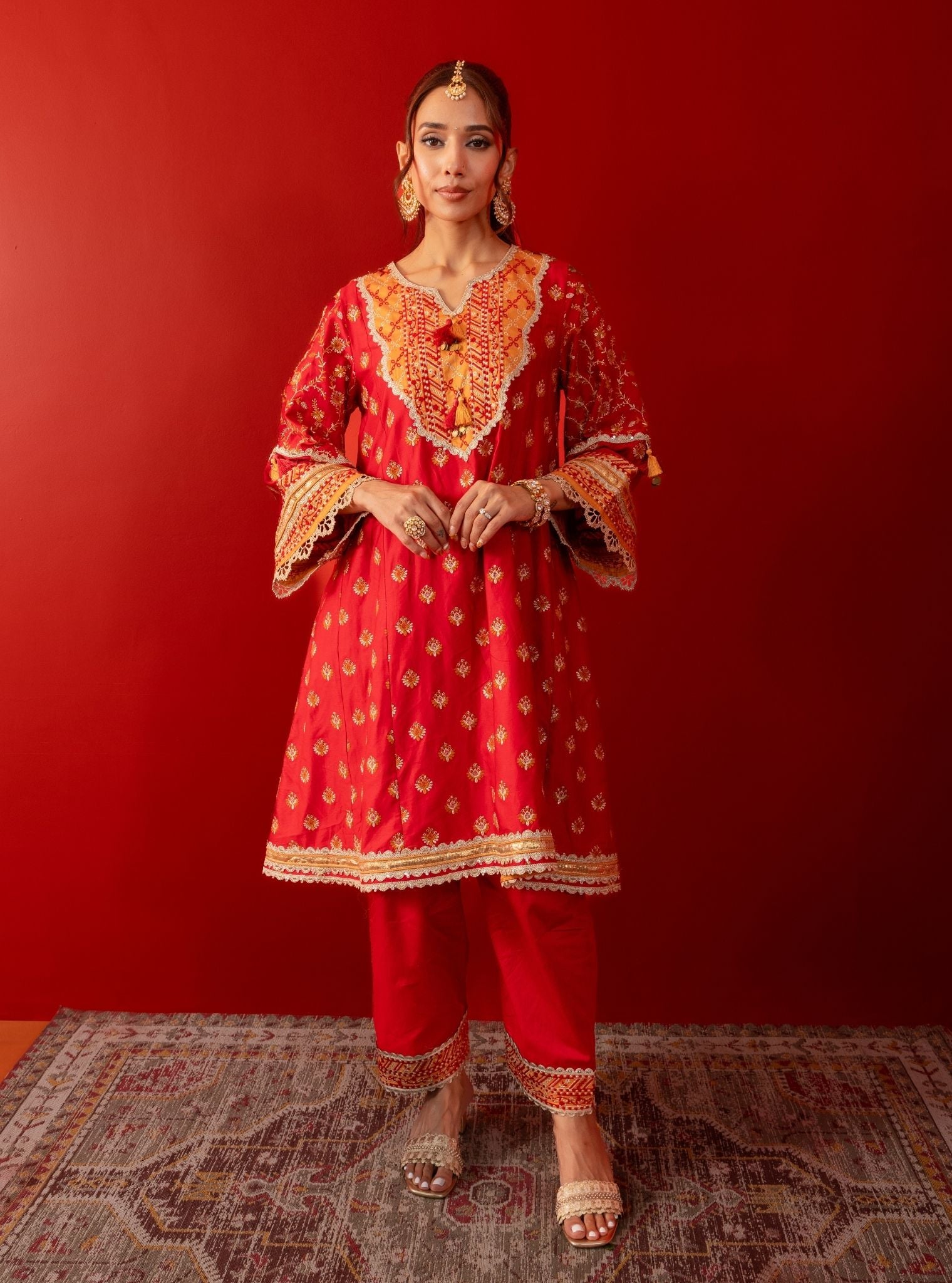 Bandhan Pima Satin Red Kurta Set