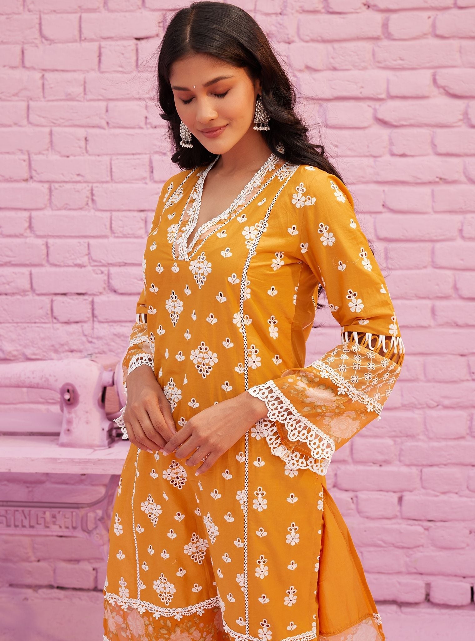 Revaari Cotton Orange Kurta Set