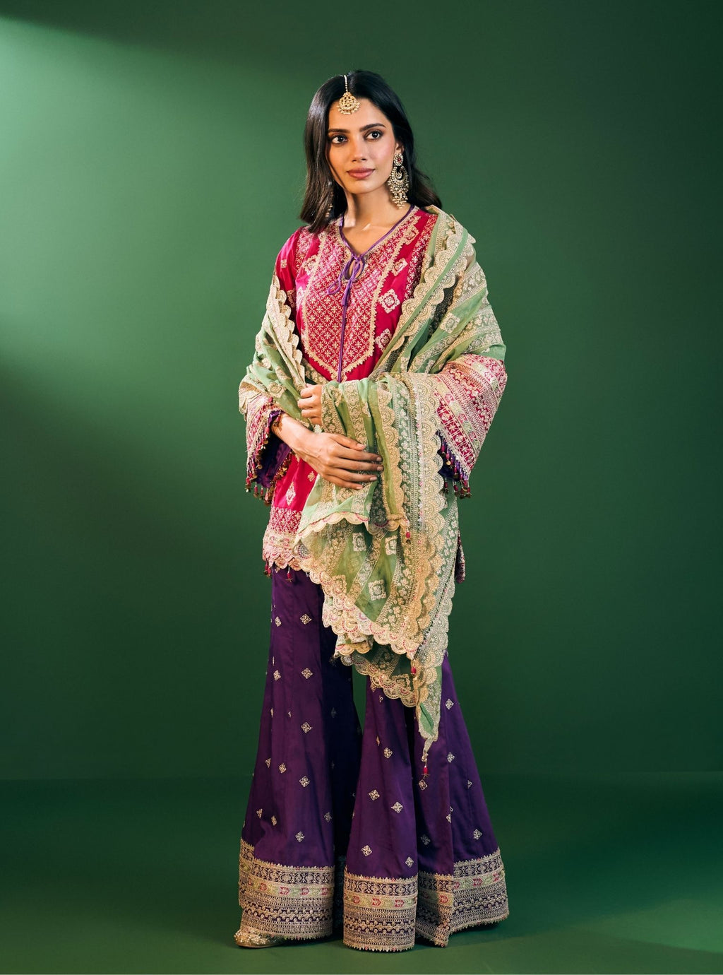 Kaveri Pima Satin Fuchsia Kurta Set