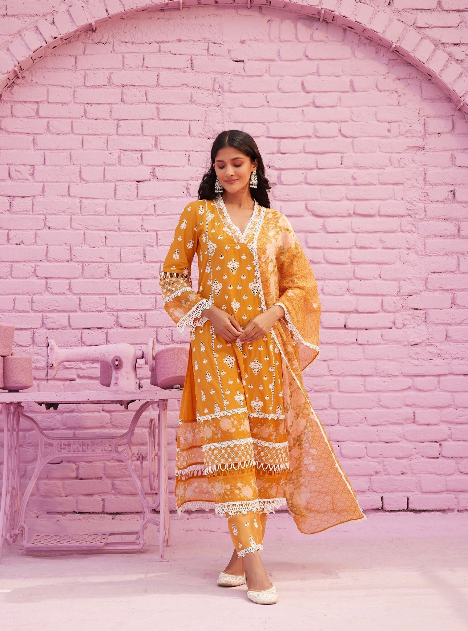 Revaari Cotton Orange Kurta Set