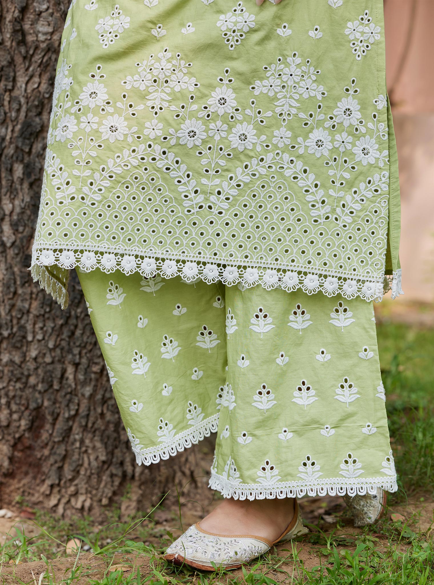 Mulmul Cotton Peehu Green Pant