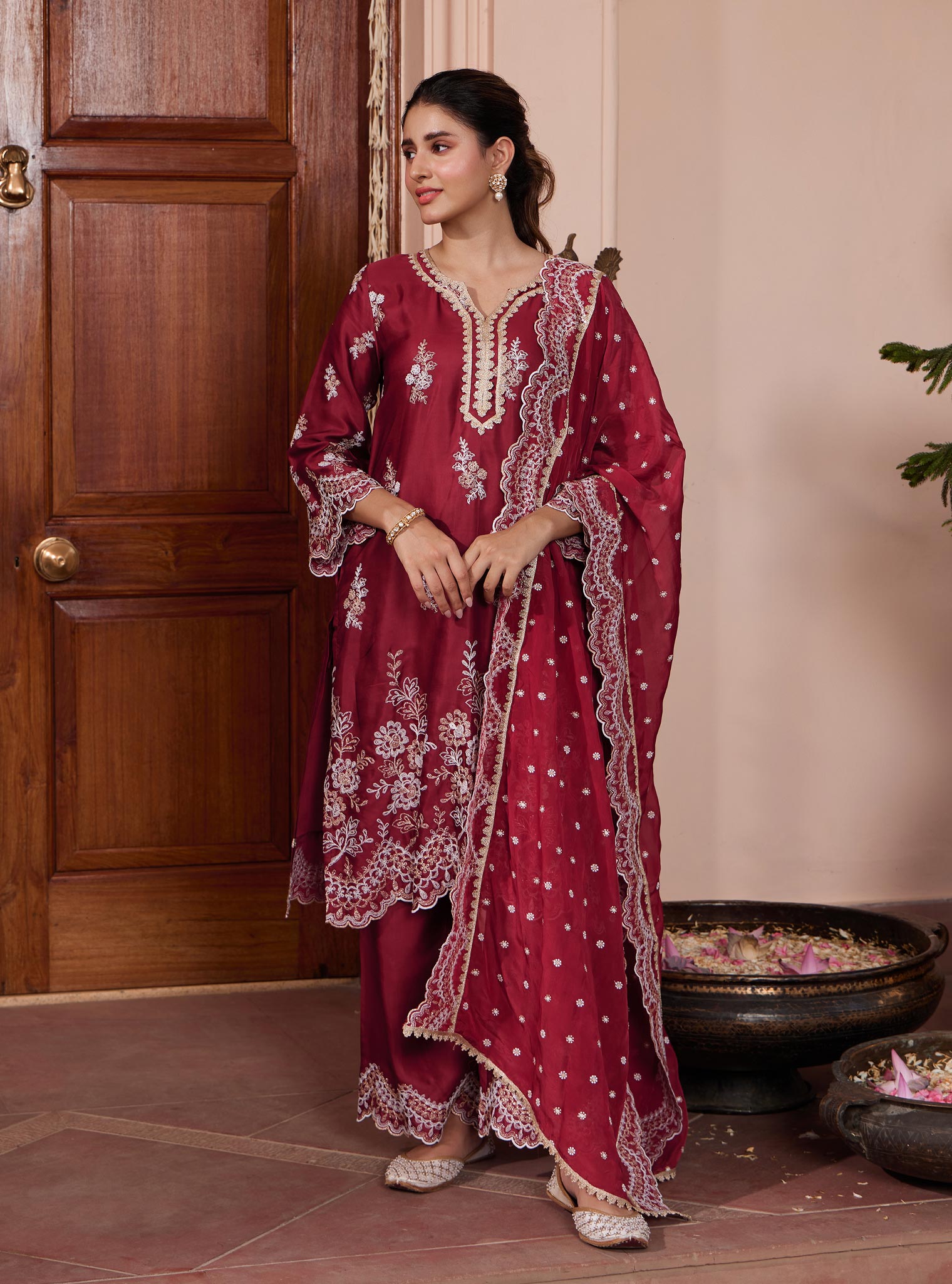 Siya Cupro Wine Kurta Set