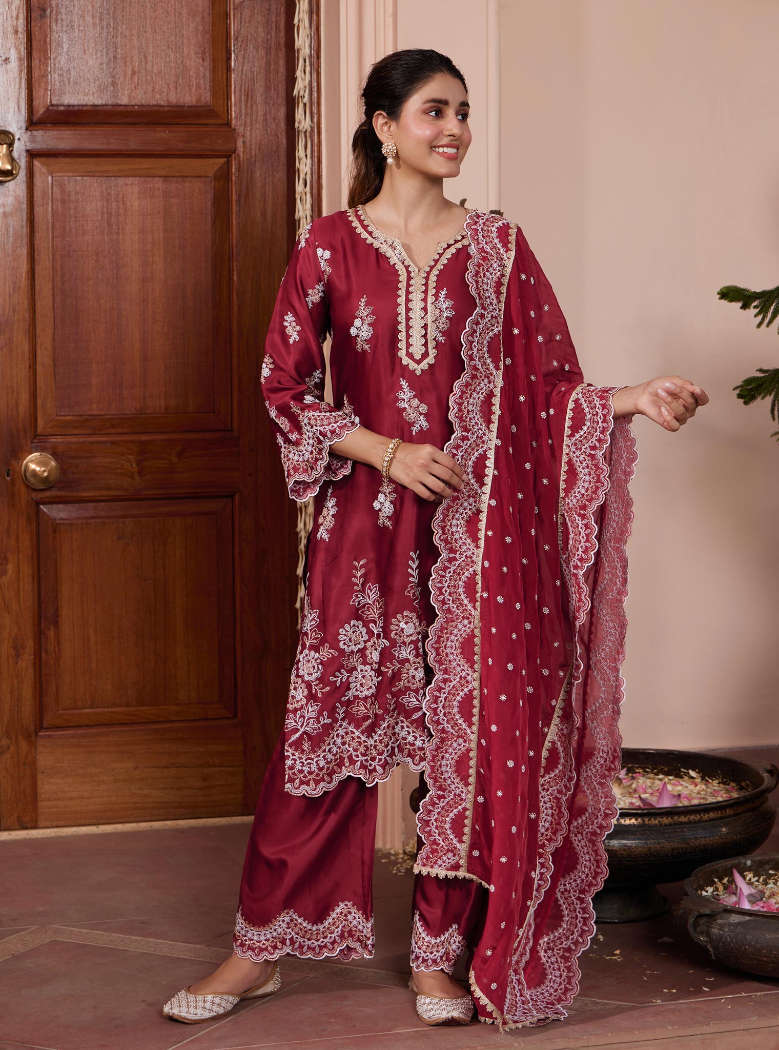 Siya Cupro Wine Kurta Set