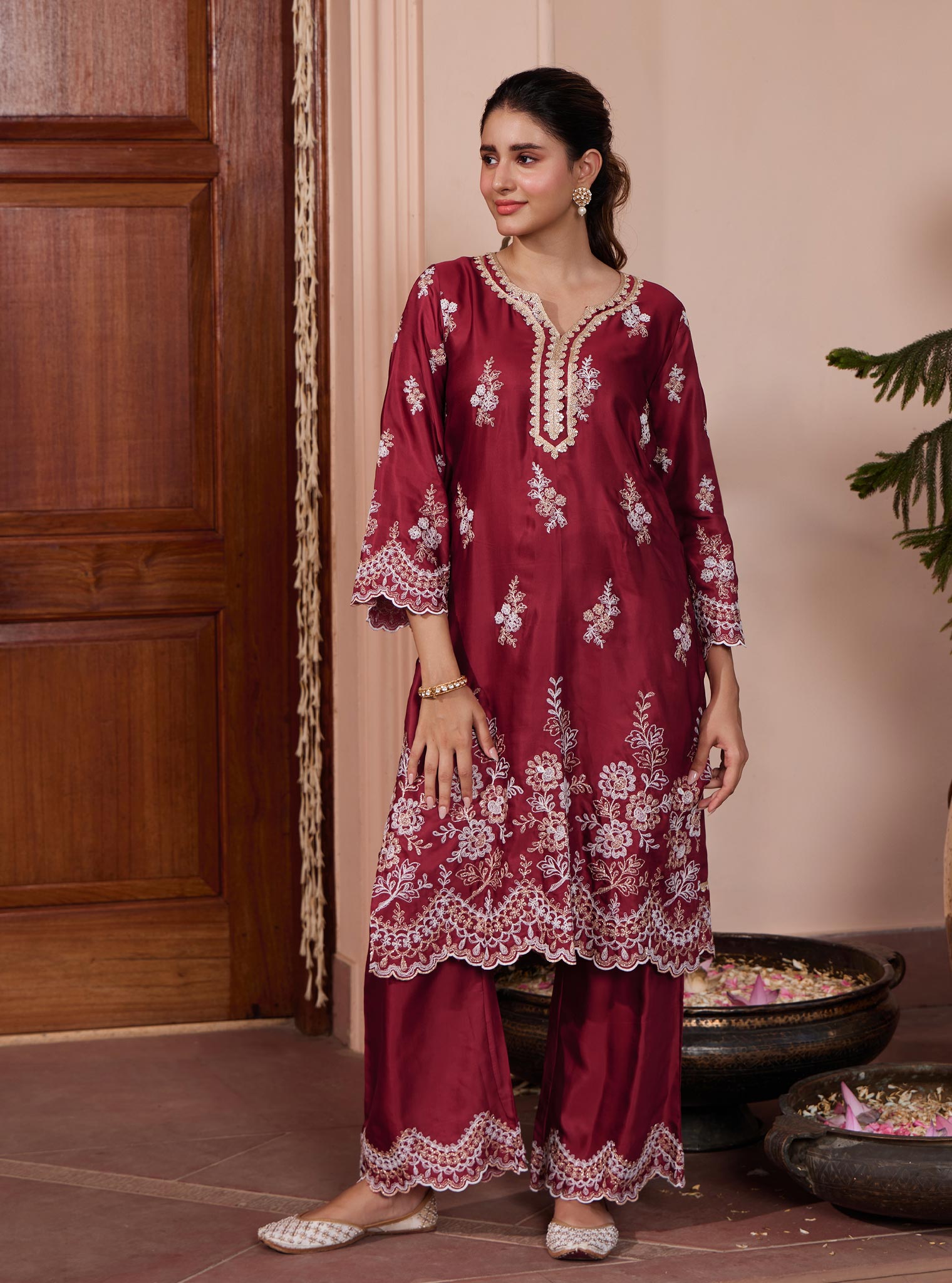 Siya Cupro Wine Kurta Set