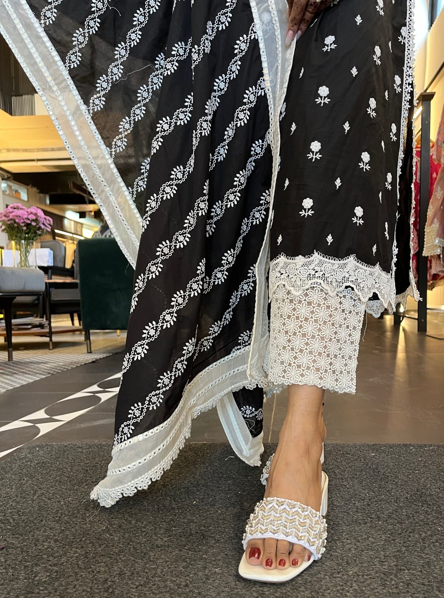 Reine Cotton Black Kurta with Palazzo Set