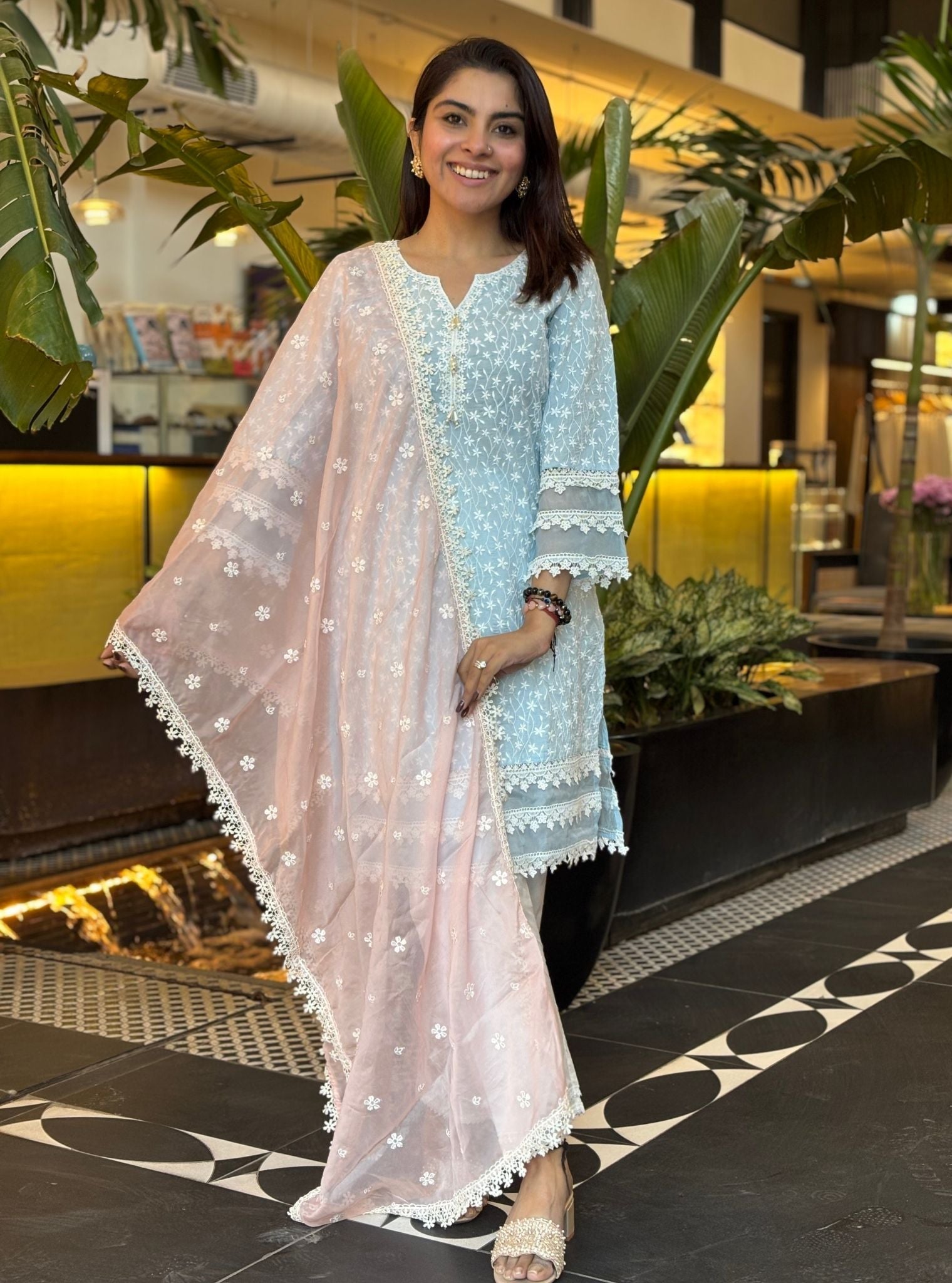 Rosine Cotton Light Blue Kurta Set