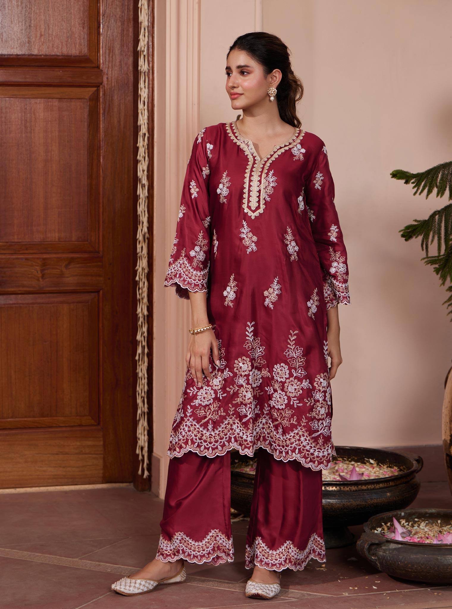 Siya Cupro Wine Kurta Set
