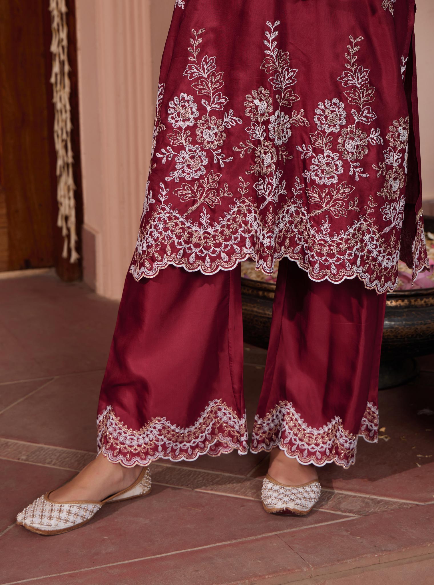 Siya Cupro Wine Kurta Set