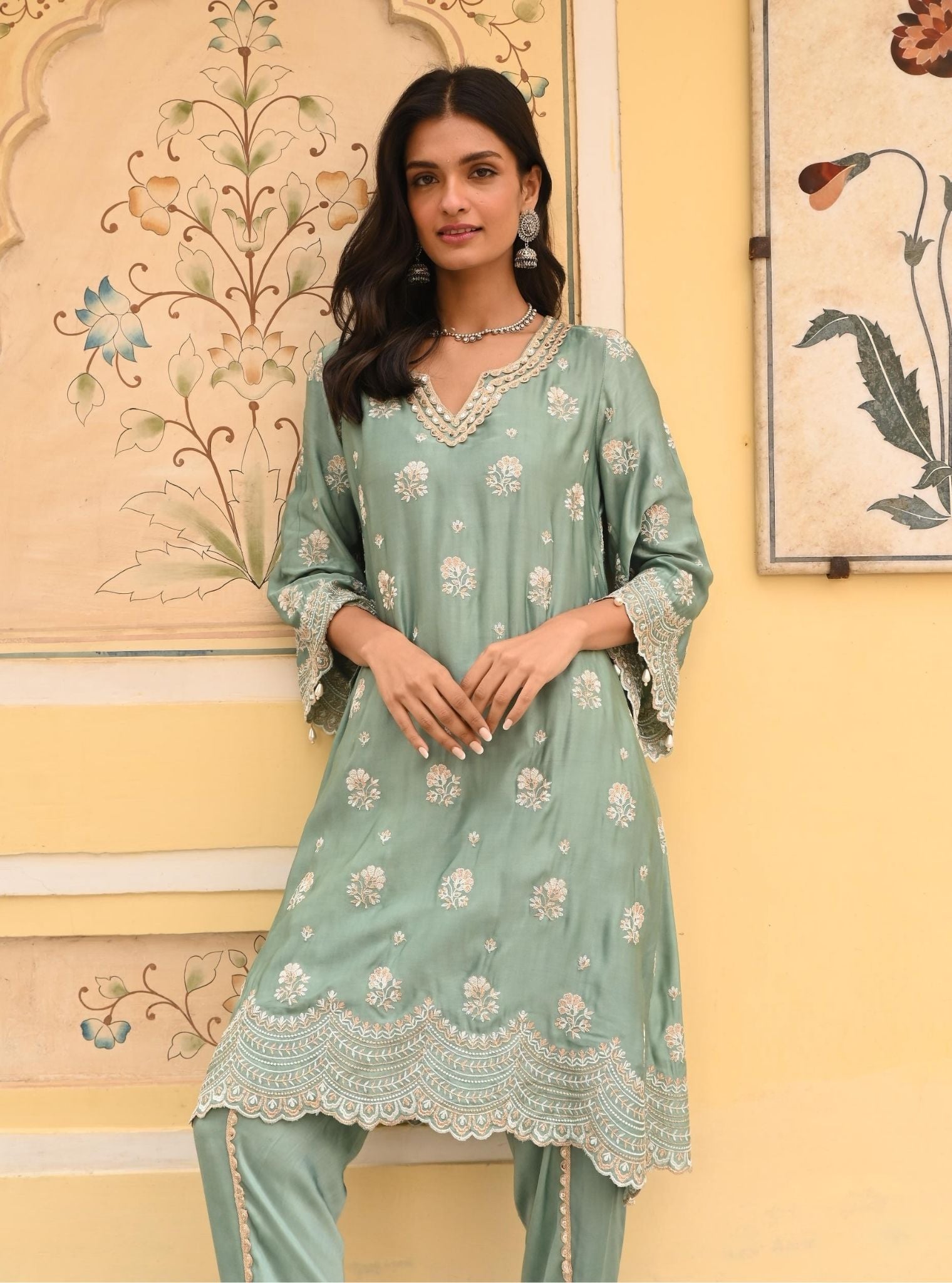 Mehar Luxe Satin Teal Blue Kurta Set