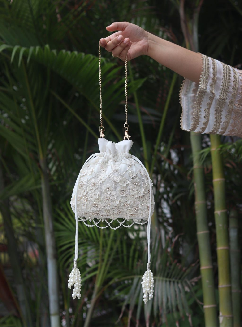 Mulmul Tara Sage Green Potli Bag