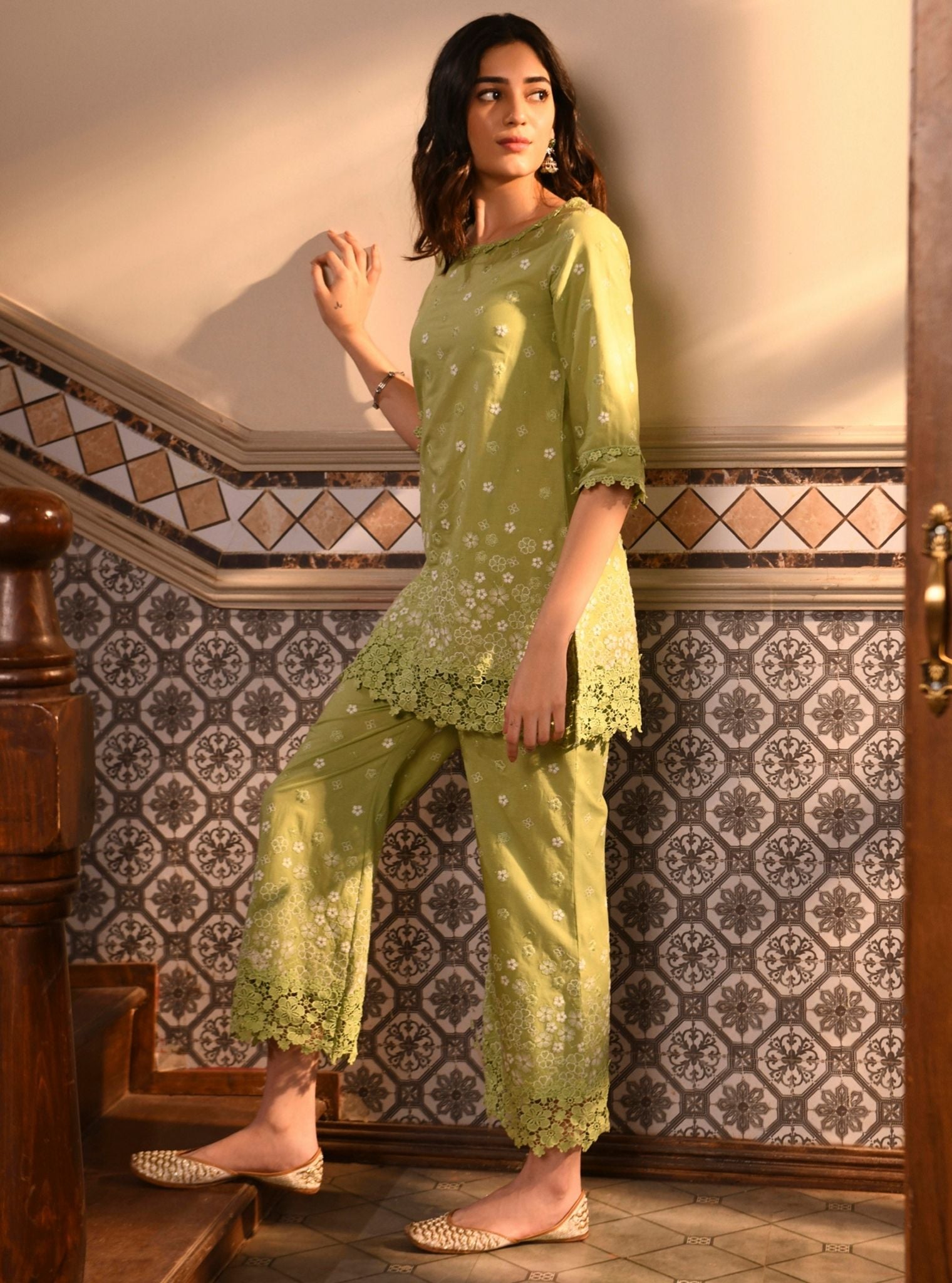 Amiya Cotton Light Green Kurta Set
