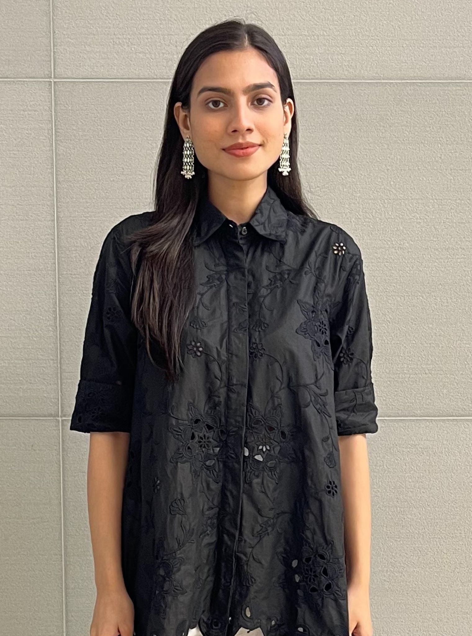 Mulmul Cotton Black EVE SHIRT
