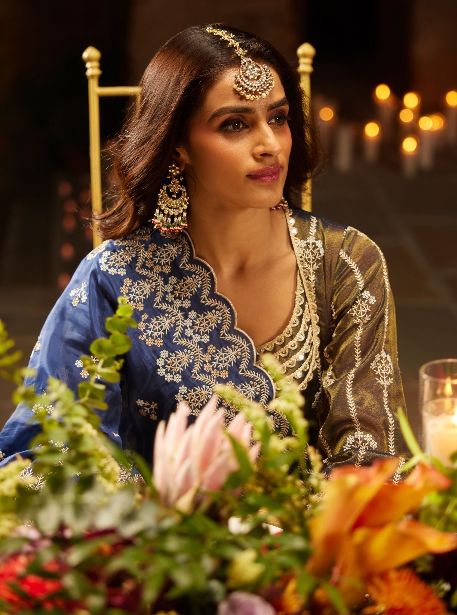 Heer Luxe Tissue Navy Kurta with Garara Set