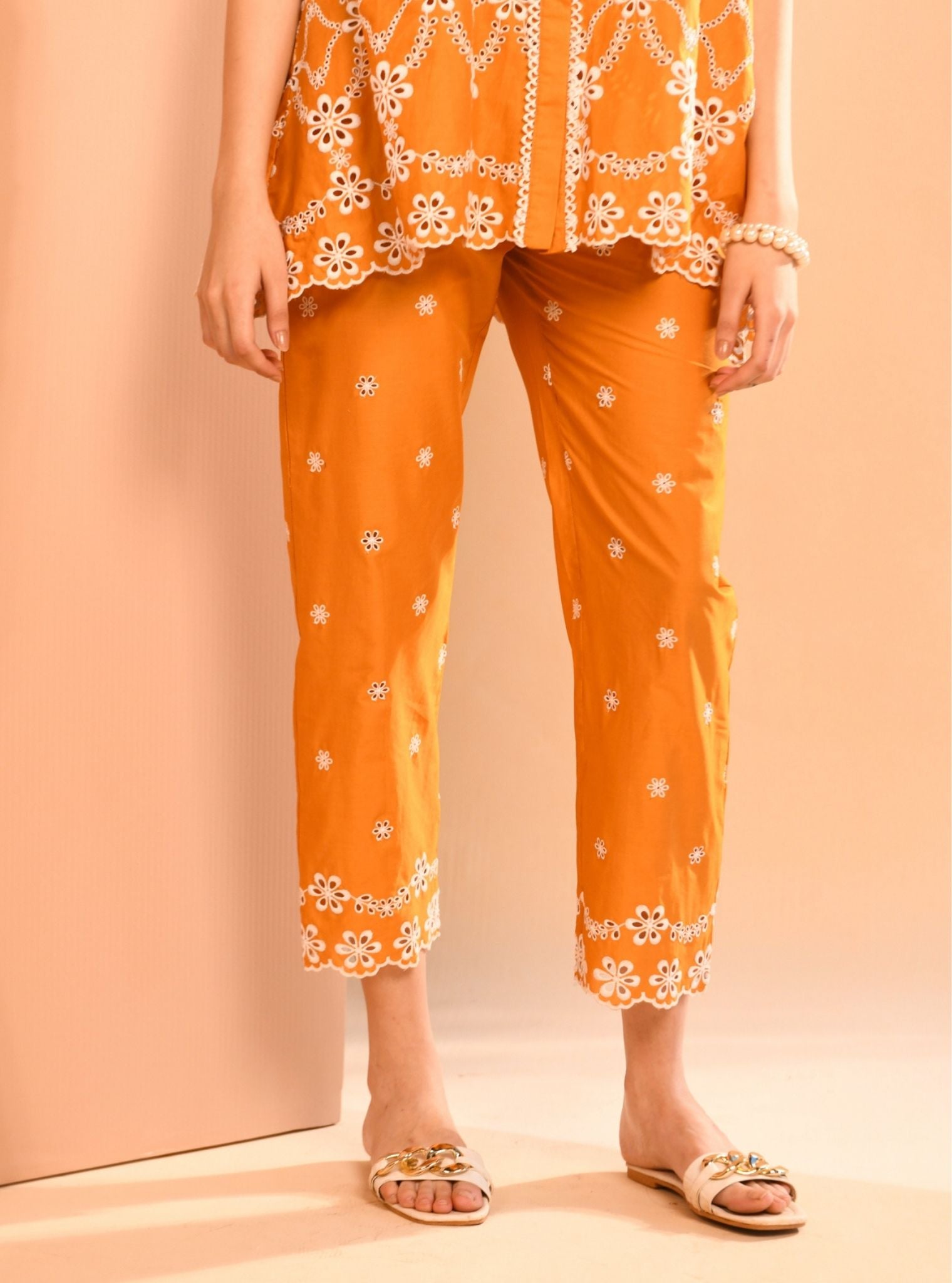 Mulmul Cotton Prue Orange Shirt With Mulmul Cotton Prue Orange Pant