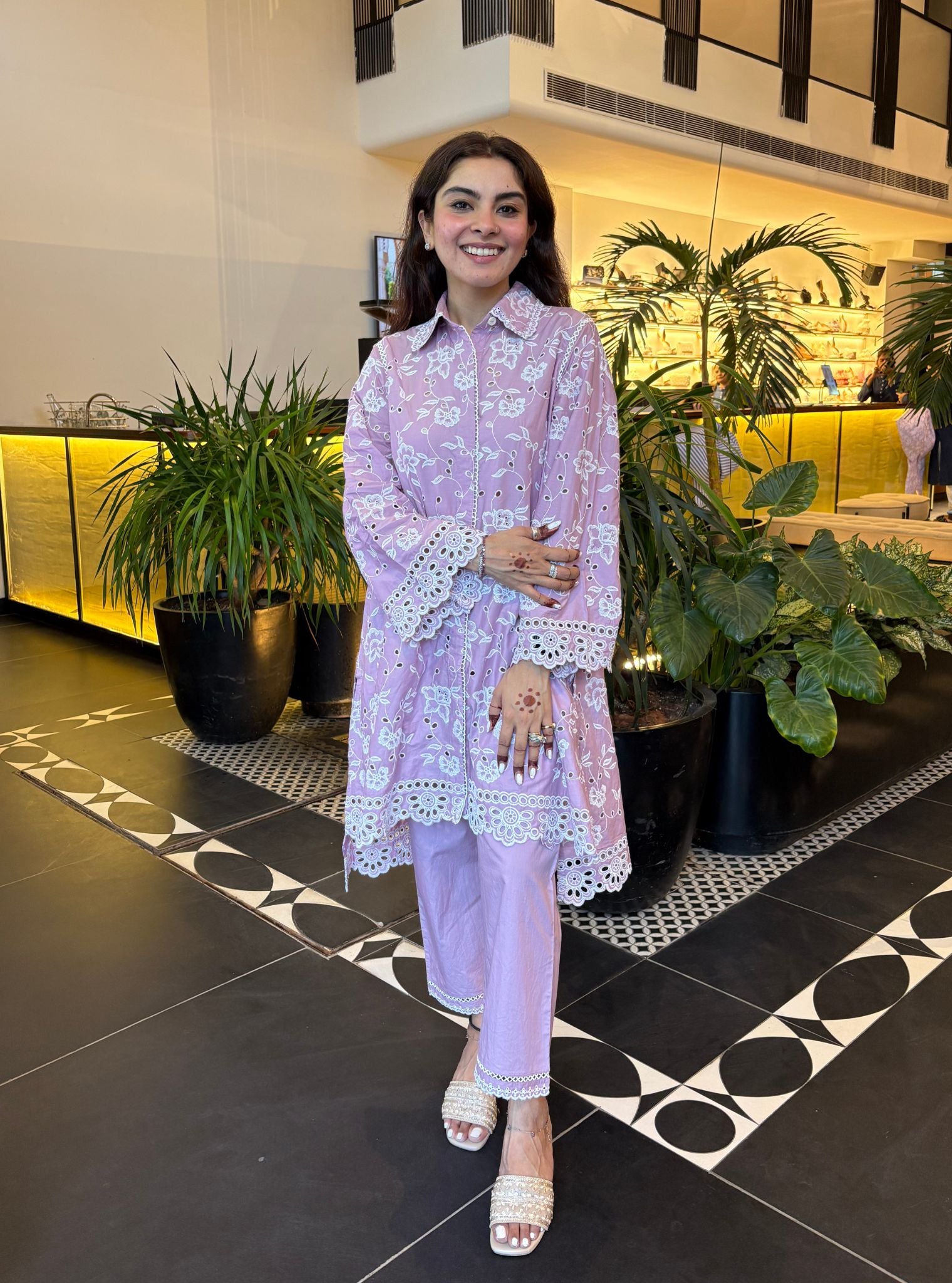 Victoria Pima Satin lilac Co-ord Set