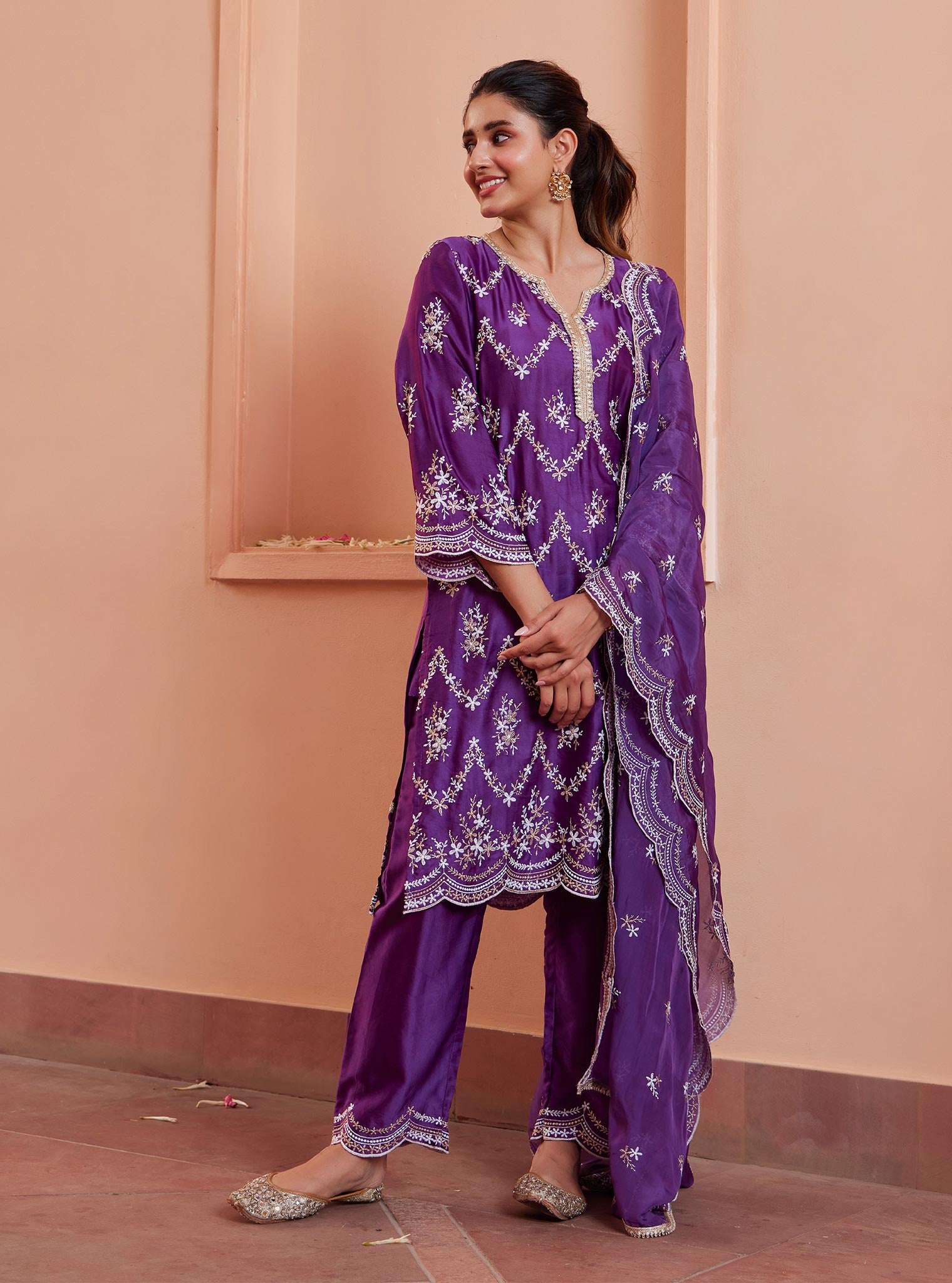 Valaya Cupro Purple Kurta Set