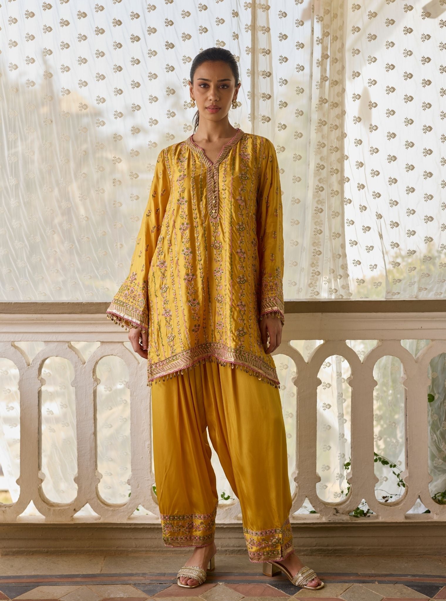 Pralika Bemberg Satin Mustard Kurta Set