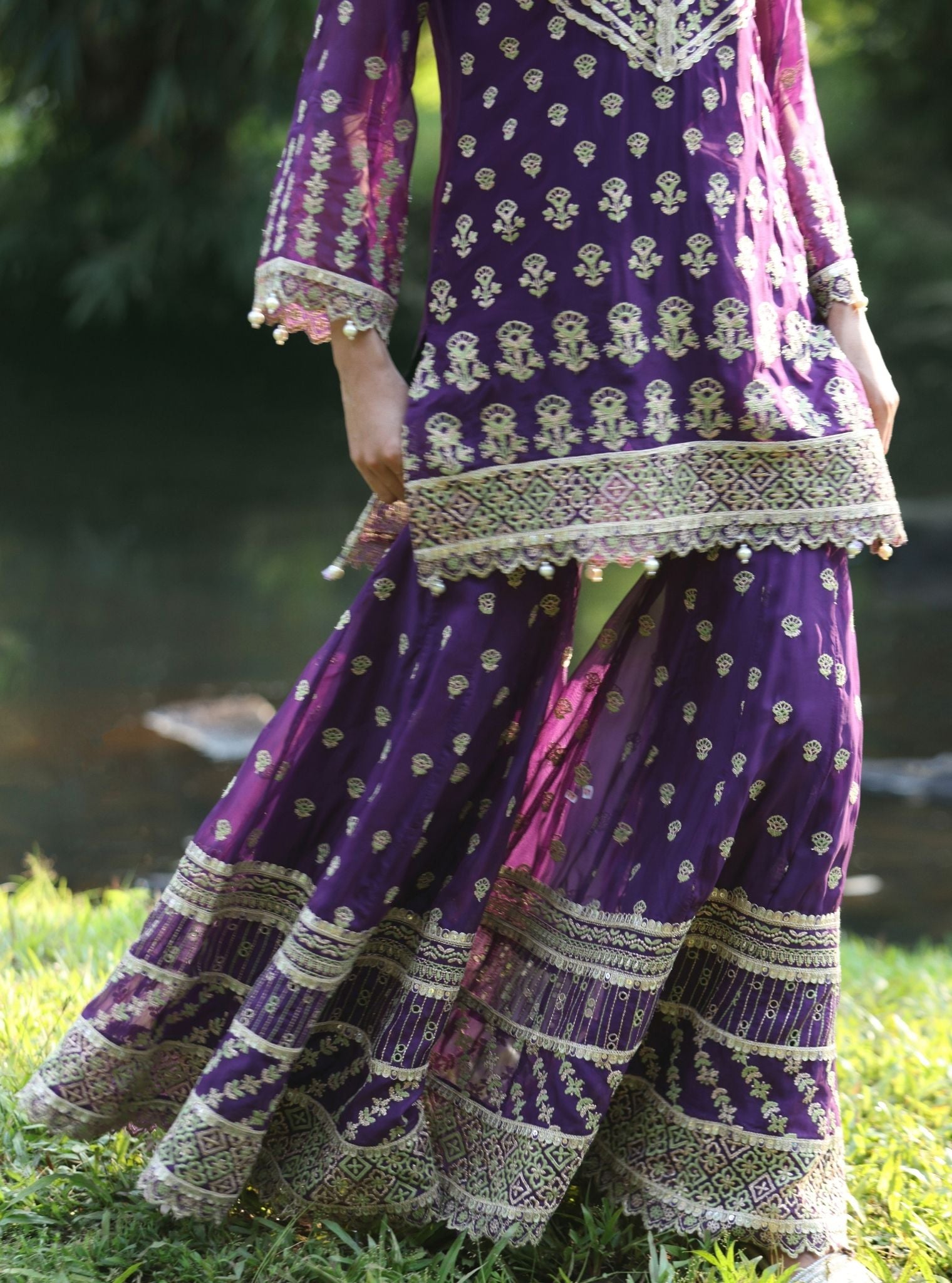 Kahani Organza Purple Kurta Set