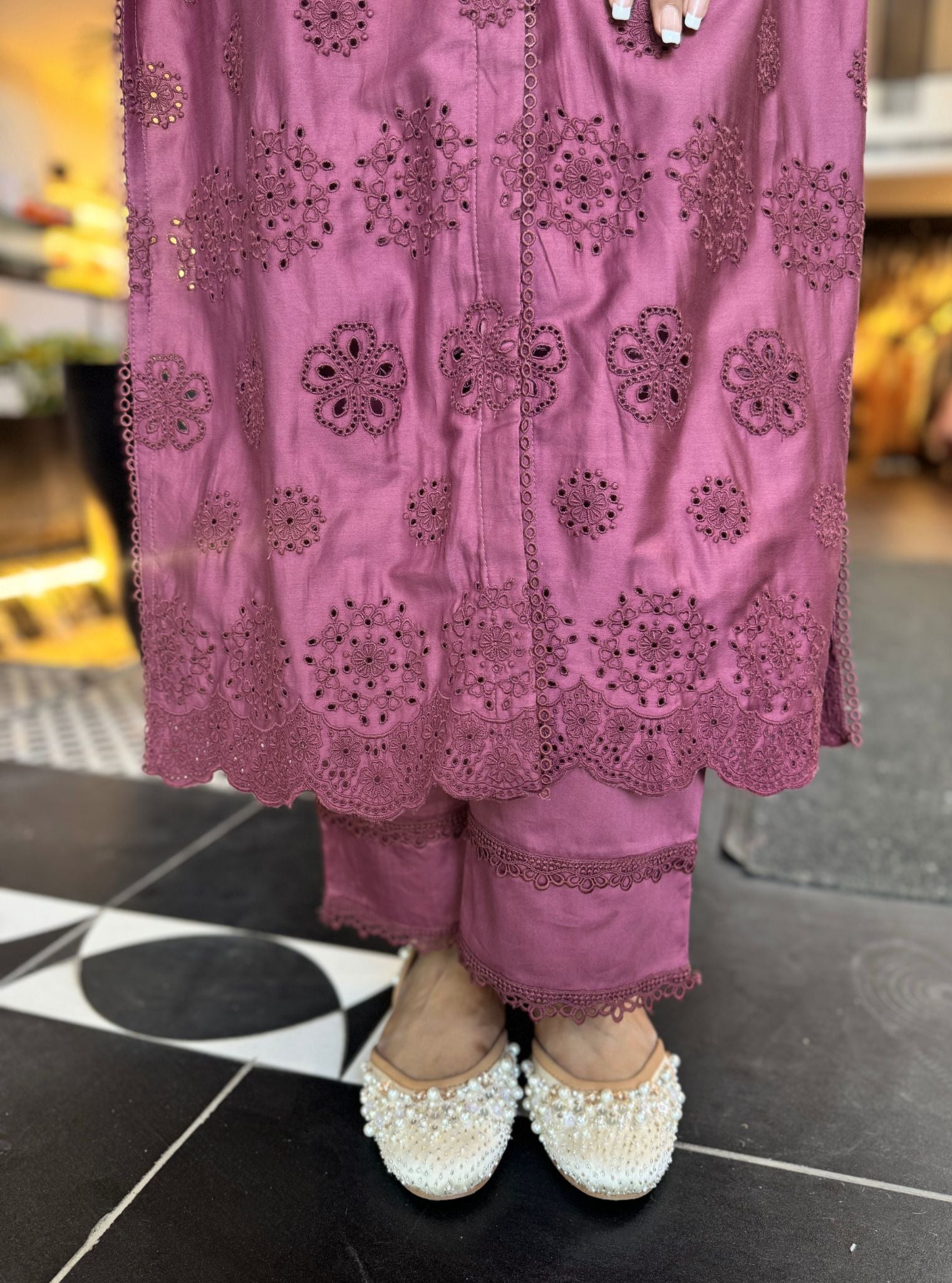 Harriet Pima Satin Grape Kurta Set