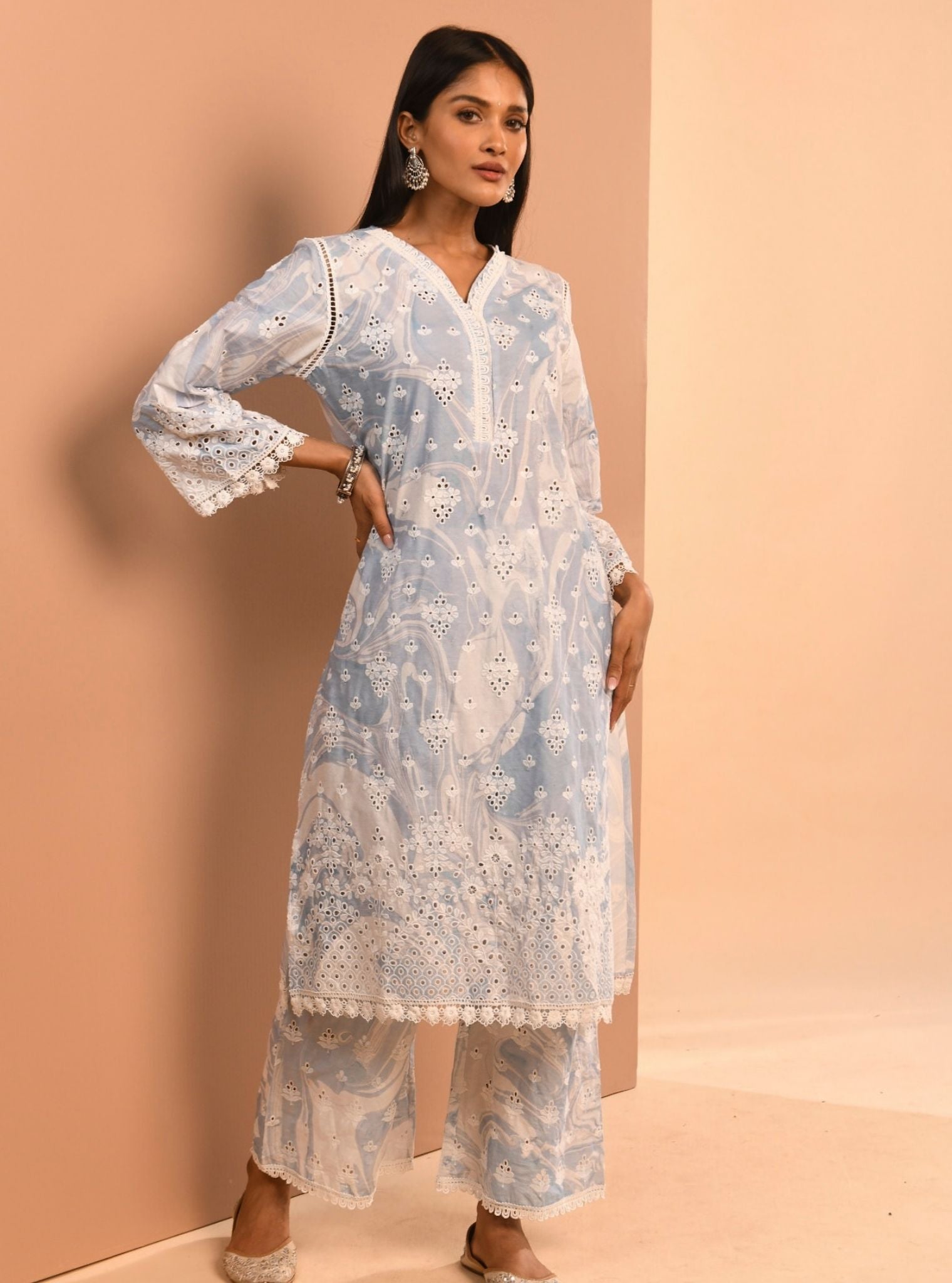 Opal Marble Cotton Blue Kurta Set