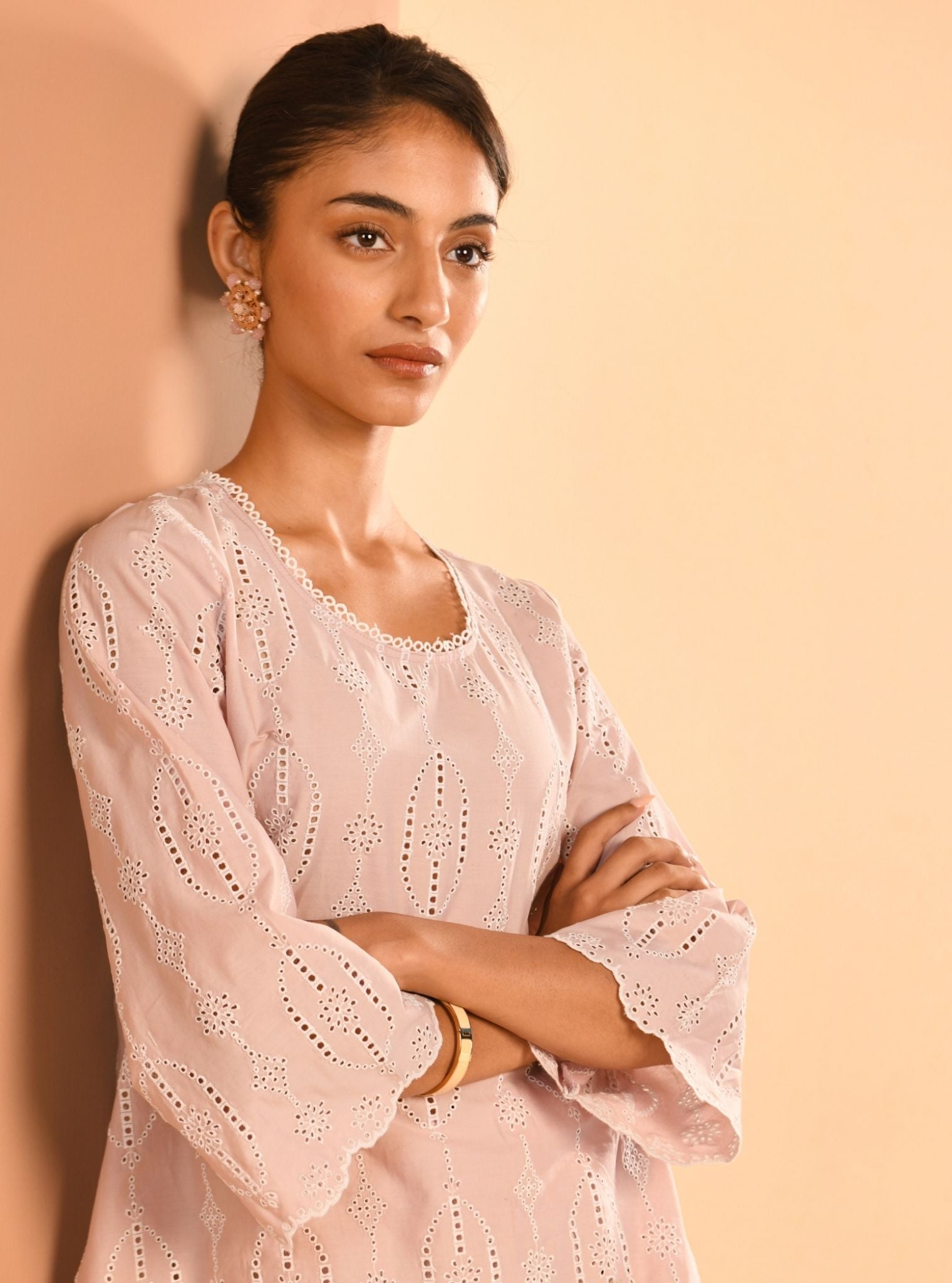 Mulmul Cotton Reeve Dusty Pink Top With Mulmul Cotton Reeve Dusty Pink Pant