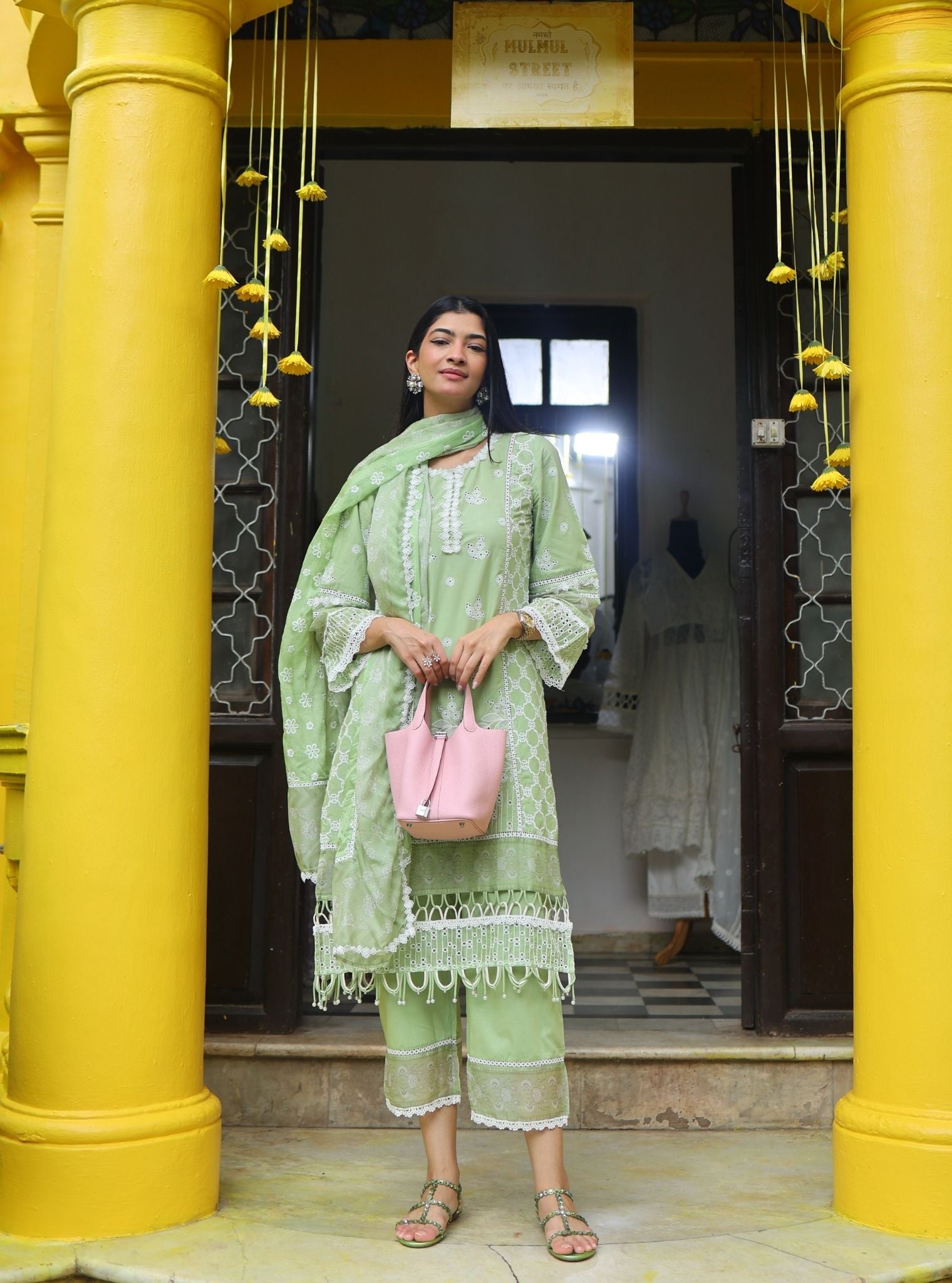 Dhitya Cotton Light Green Kurta Set