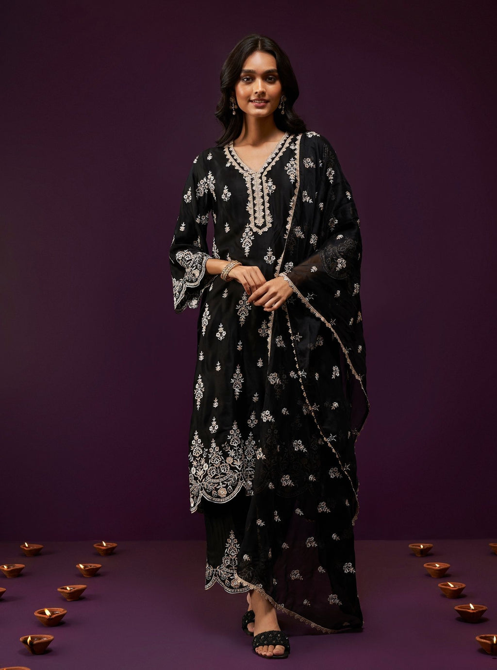 Emon Cupro Satin Fuschia Kurta With Orange Pant