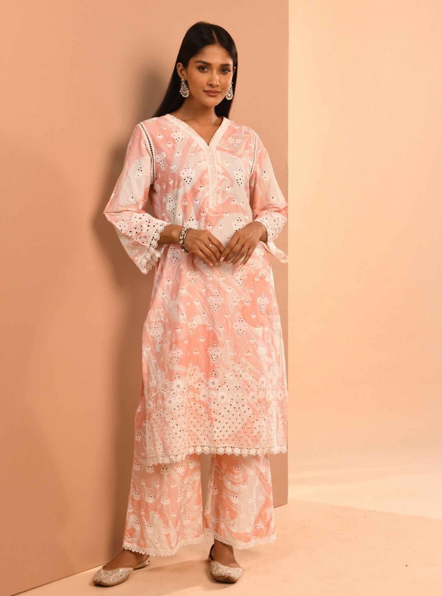 Opal Marble Cotton Pink Kurta Set